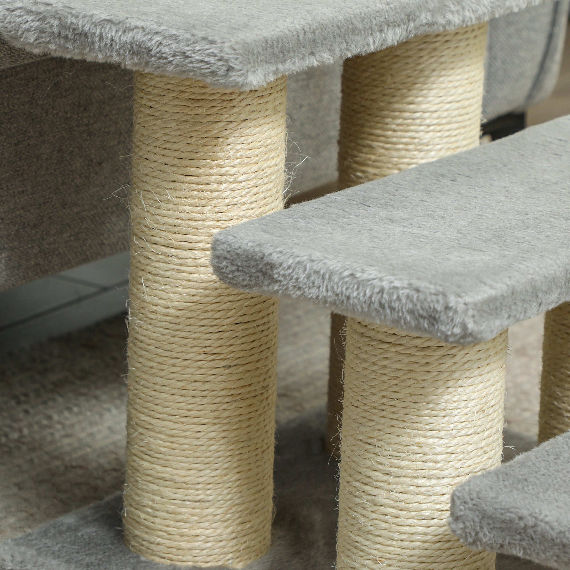 PawHut Pet Stairs 3-step Pet Ladder Cat dog Stairs Climb Ladder Cat Tree, Grey - North Peak Garden Furniture