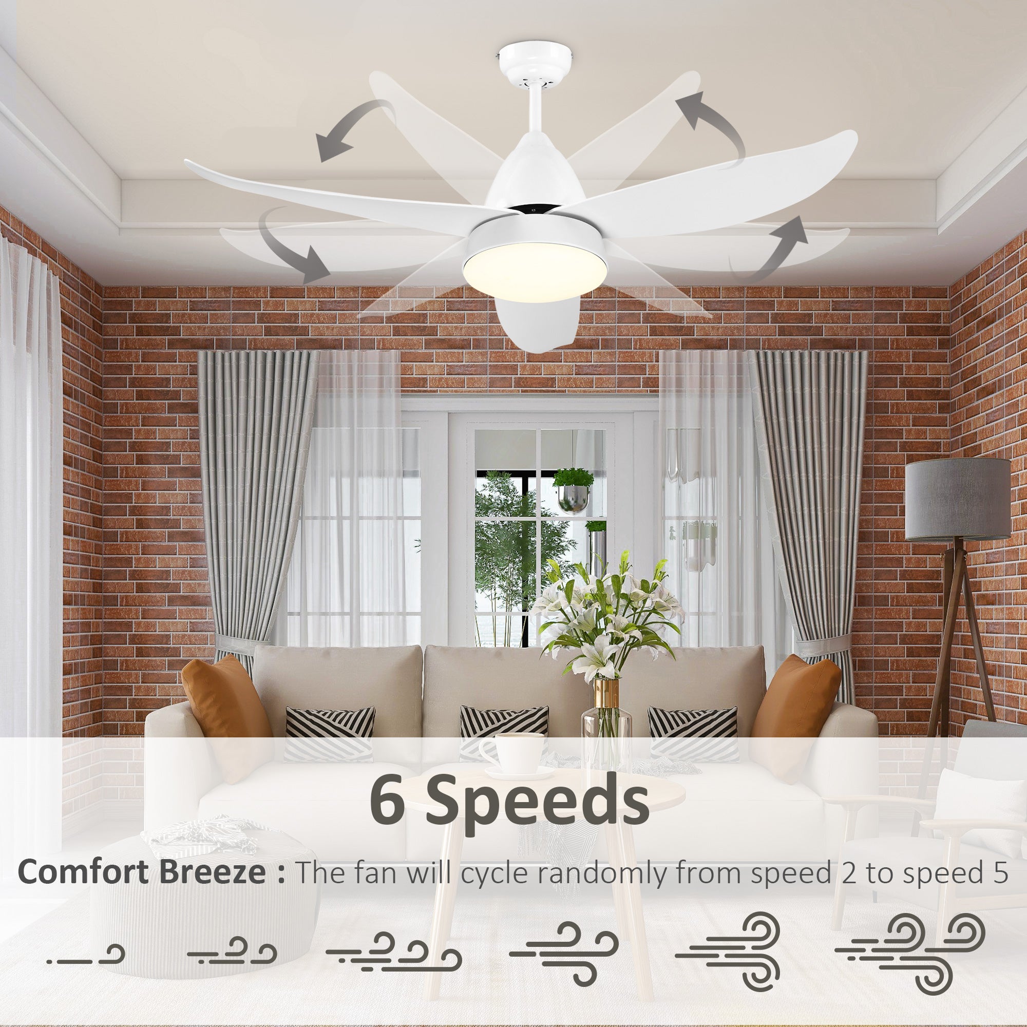 HOMCOM Reversible Ceiling Fan with Light, 3 Blades Indoor Modern Mount White LED Lighting Fan with Remote Controller, for Bedroom, Living Room, White - North Peak Garden Furniture
