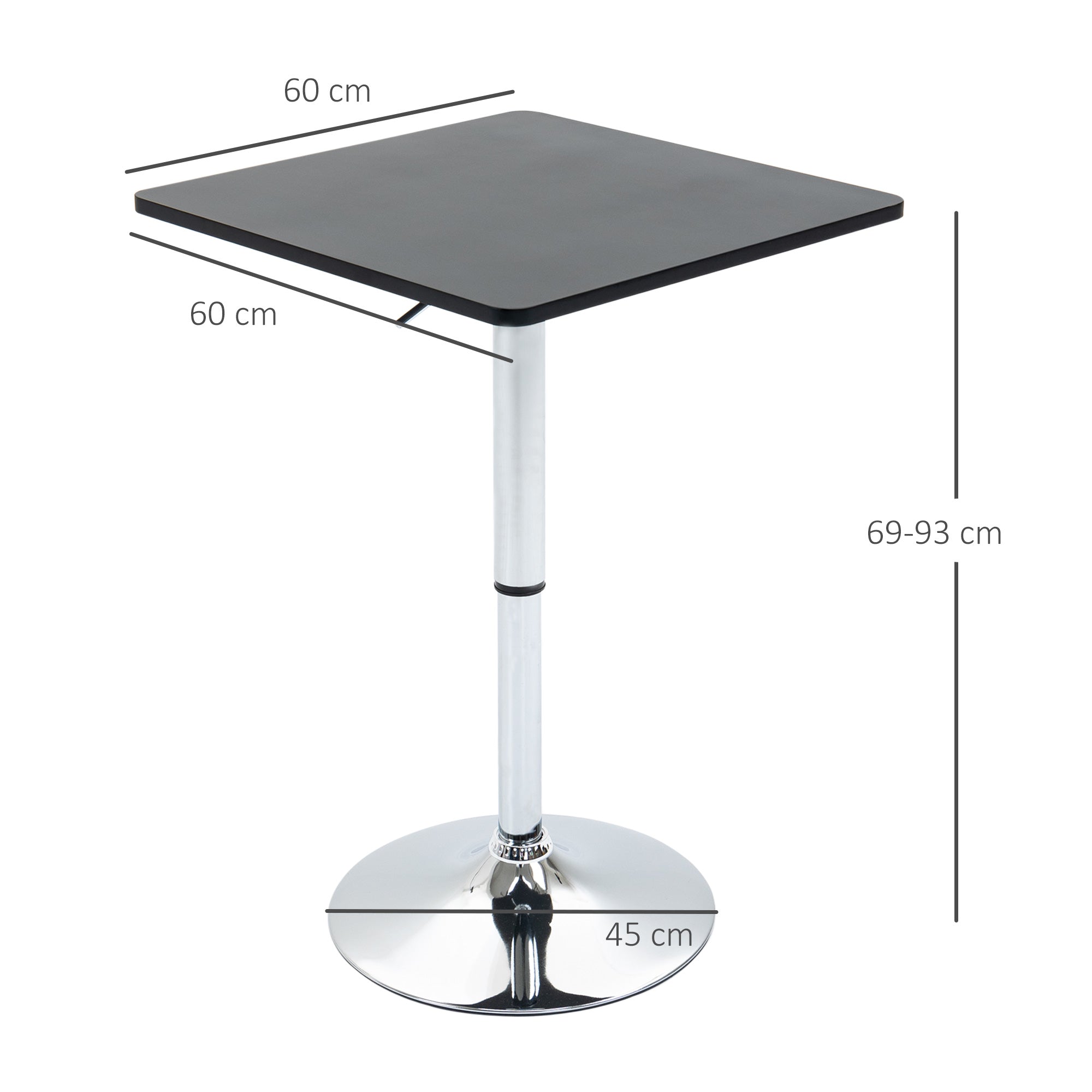 HOMCOM Modern Height Adjustable Counter Bar Table with 360° Swivel Tabletop and Electroplating Metal Base, Pub Desk for Living Room, Kitchen, Restaurant, Pub, Black and Silver - North Peak Garden Furniture