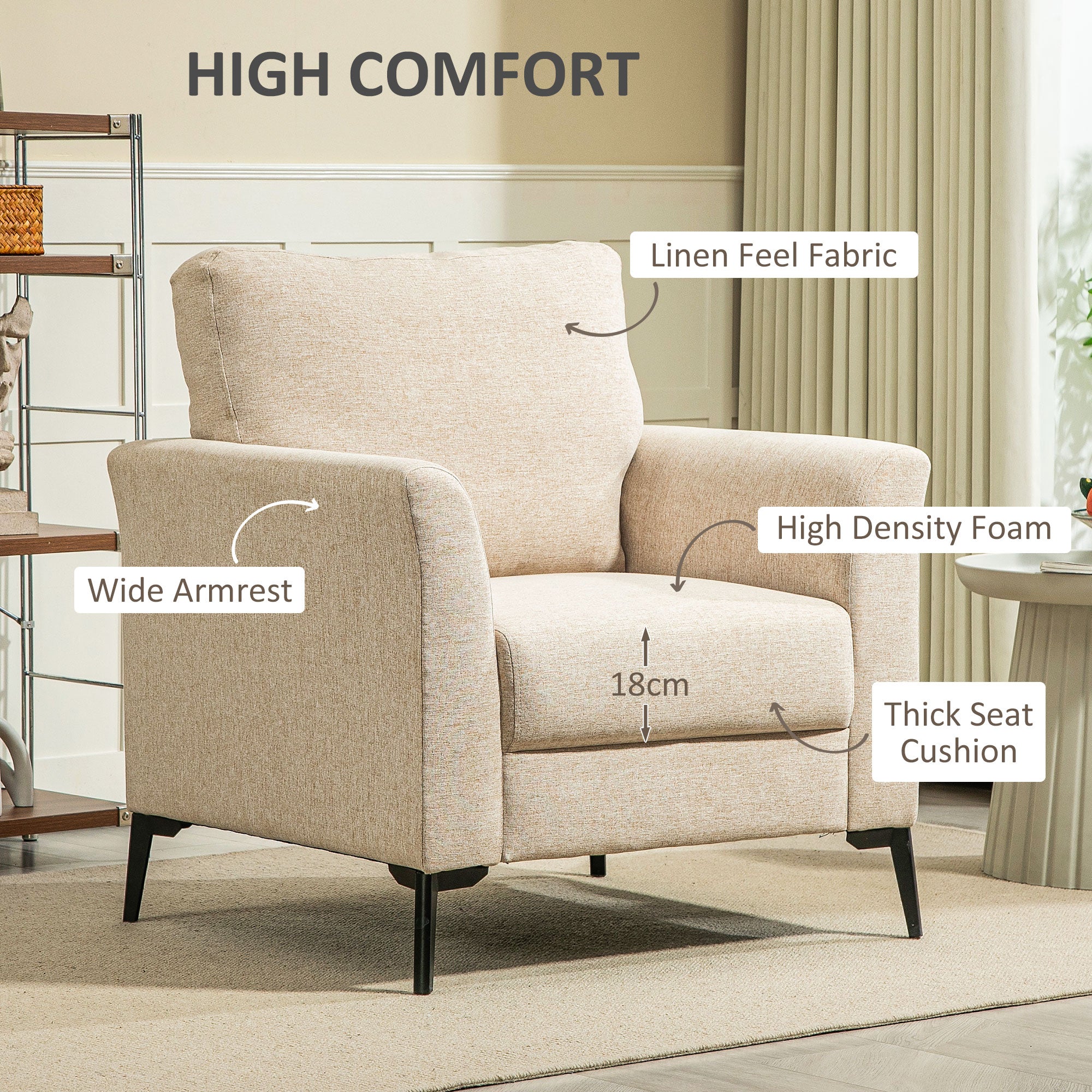 HOMCOM Linen-Look Armchair - Beige