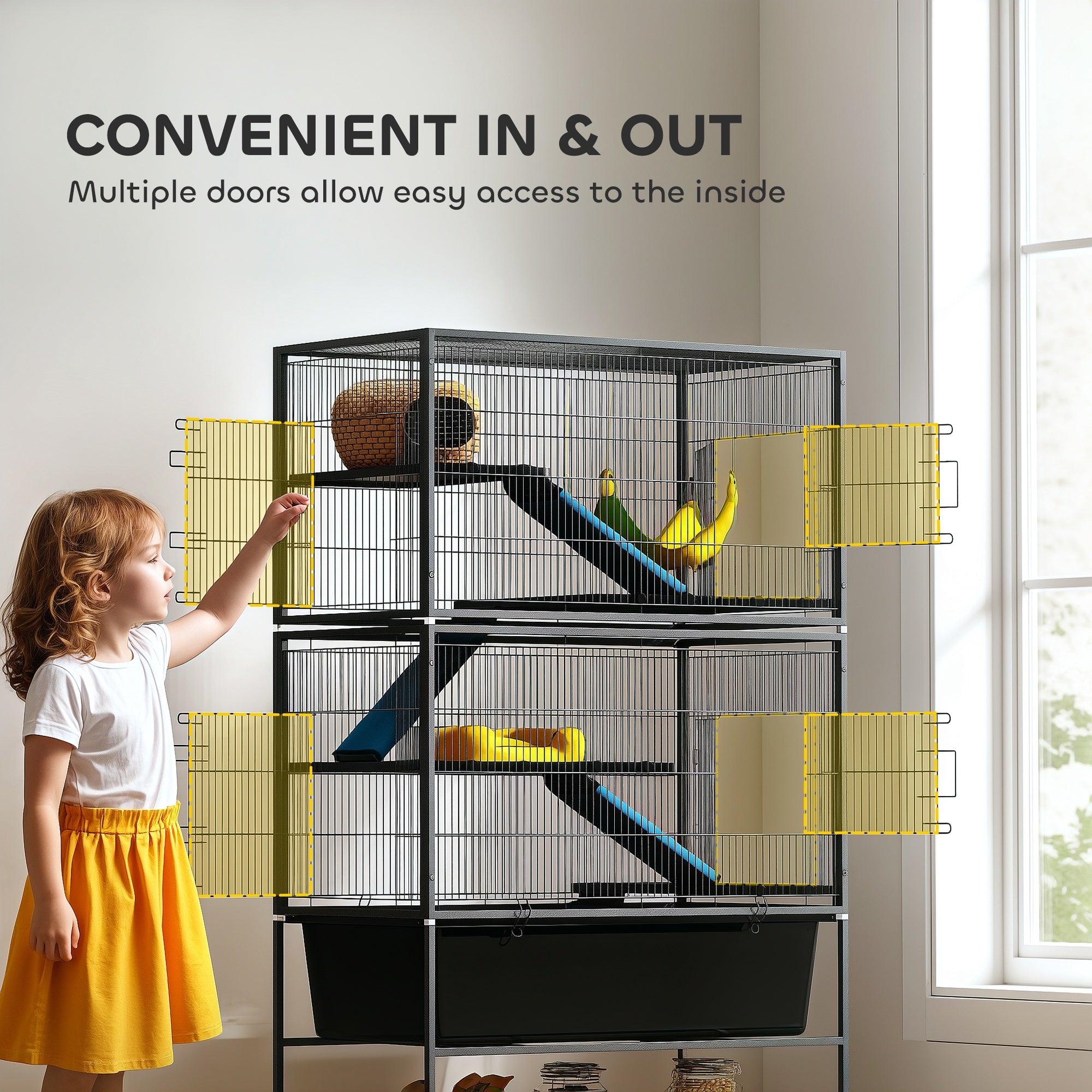 PawHut 5 Levels Rolling Small Animal Cage with Non Slip Ramps, Slide Out 16cm Deep Tray, 88 x 48 x 150.5cm, Dark Grey - North Peak Garden Furniture