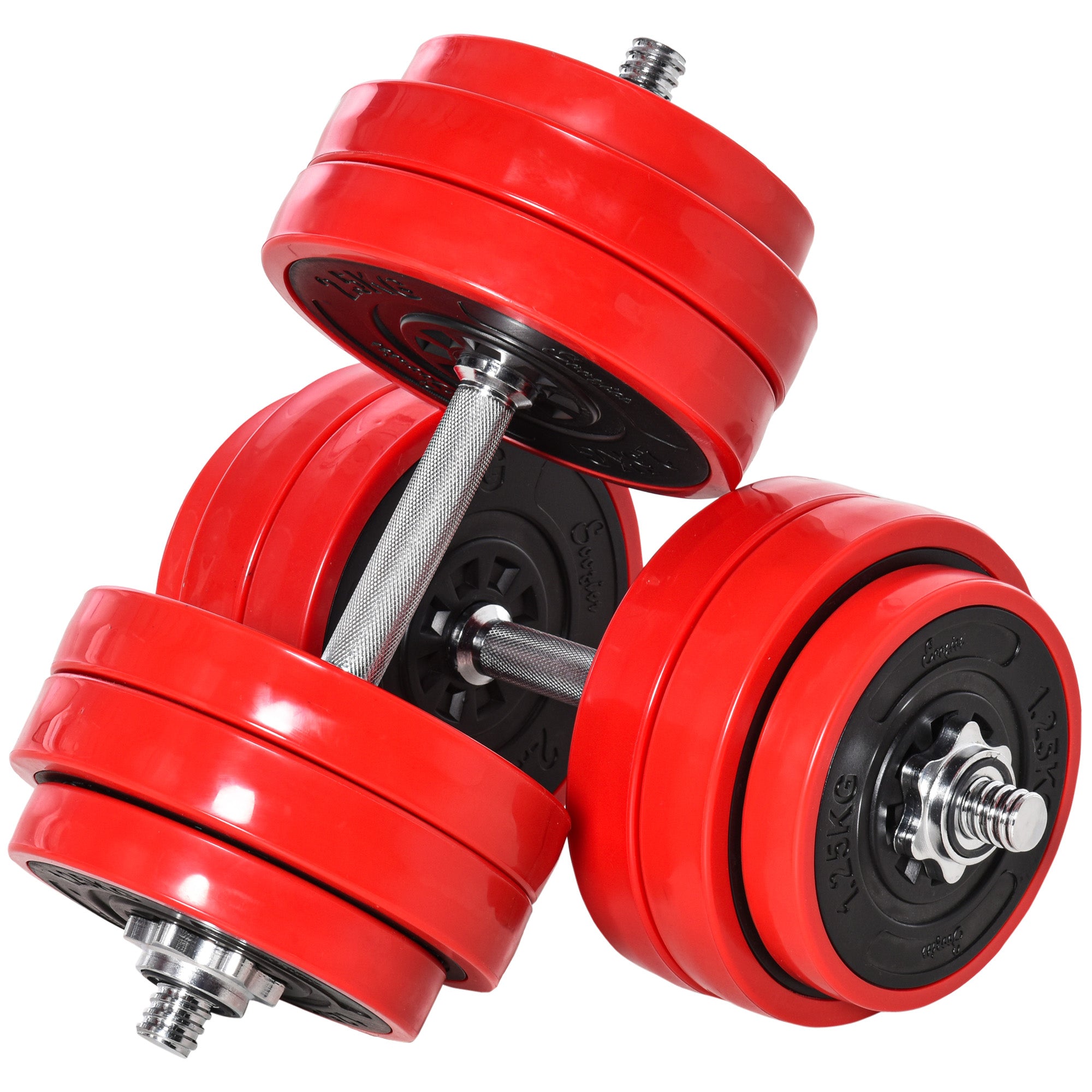 HOMCOM 30KGS 2-In-1 Dumbbell & Barbell Adjustable Set Strength Muscle Exercise Fitness Plate Bar Clamp Rod Home Gym Sports Area - North Peak Garden Furniture