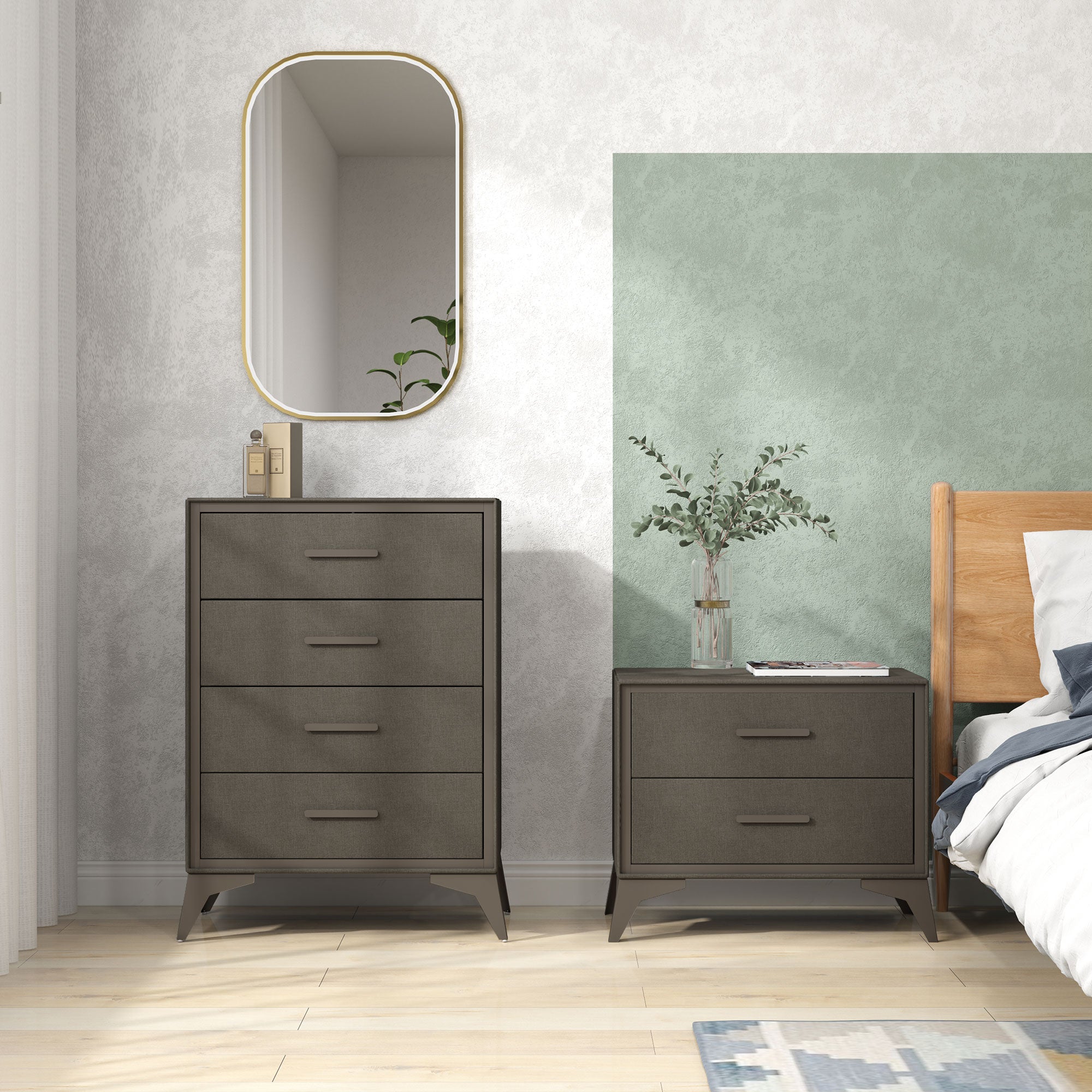 HOMCOM Velvet-Feel Chest of Four Drawers - Brown - North Peak Garden Furniture
