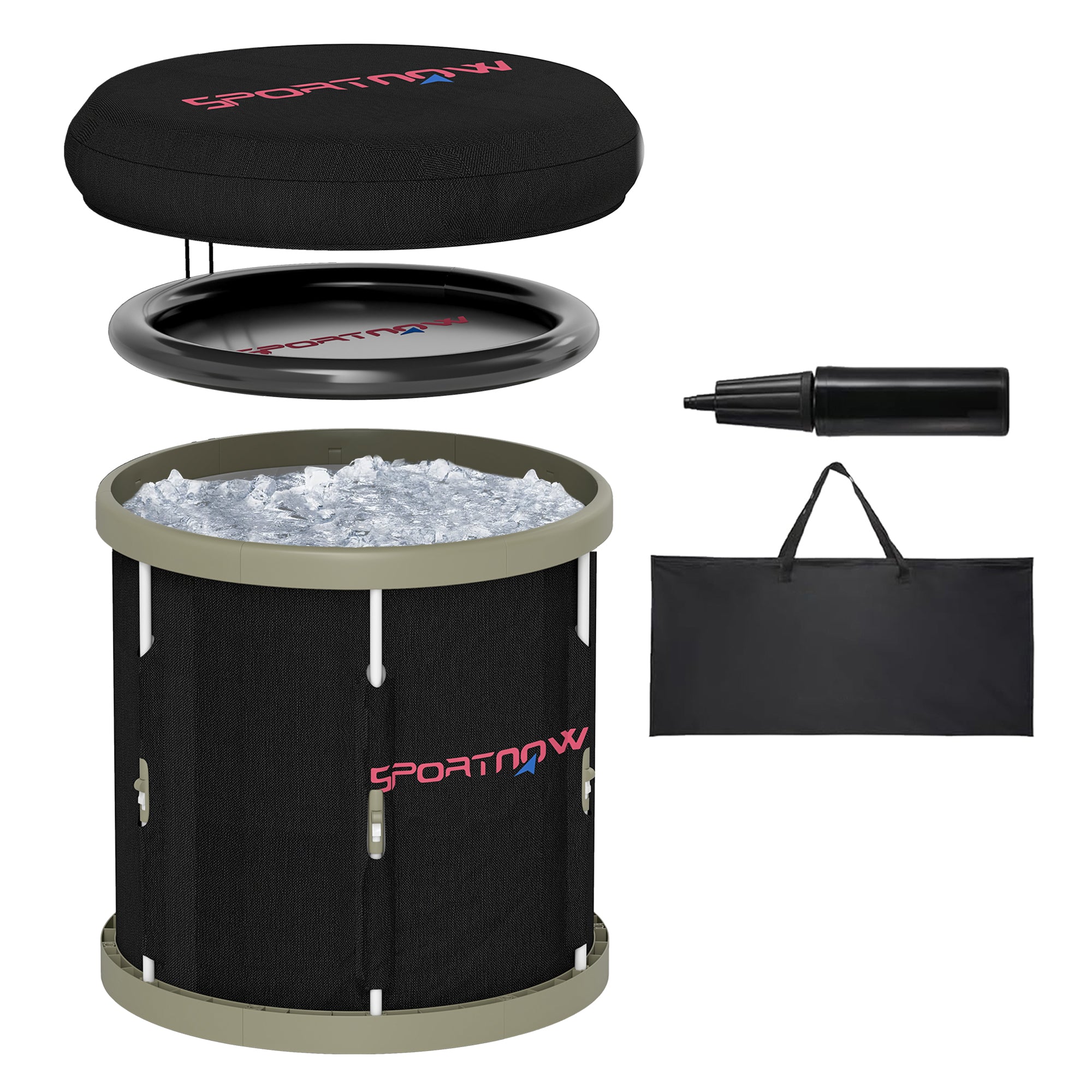 SPORTNOW Ice Bath Tub Outdoor, 210L Portable Cold Water Therapy Tub, Recovery Cold Plunge Pool with Lid, Cover and Carry Bag for Athletes, Black - North Peak Garden Furniture