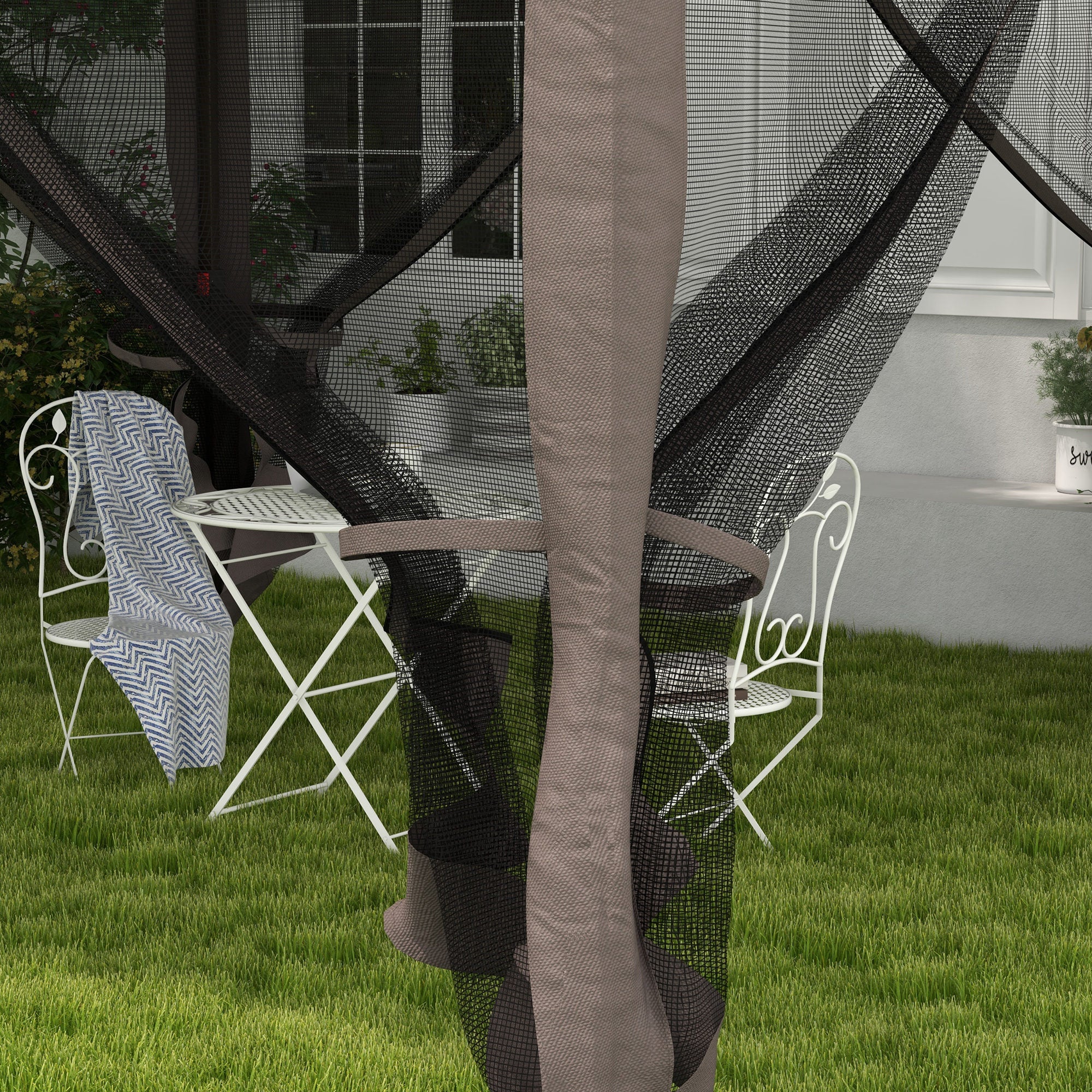 Outsunny 3.25 x 3.25m Deluxe Metal Gazebo, with Curtains - Brown and Grey - North Peak Garden Furniture