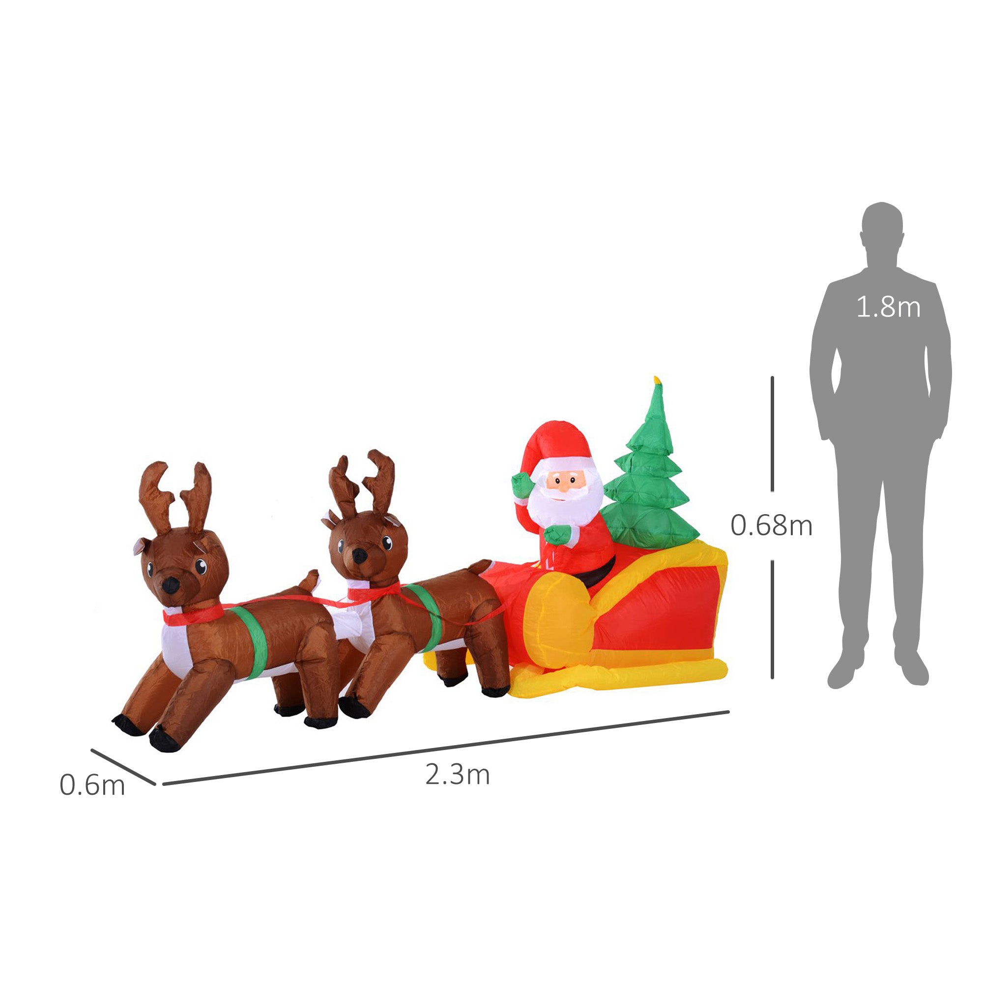 HOMCOM Large Self-inflating Inflatable Xmas Santa Claus Sledge Sleigh w/Reindeer LED Outdoor Blow Up Christmas Decoration - North Peak Garden Furniture