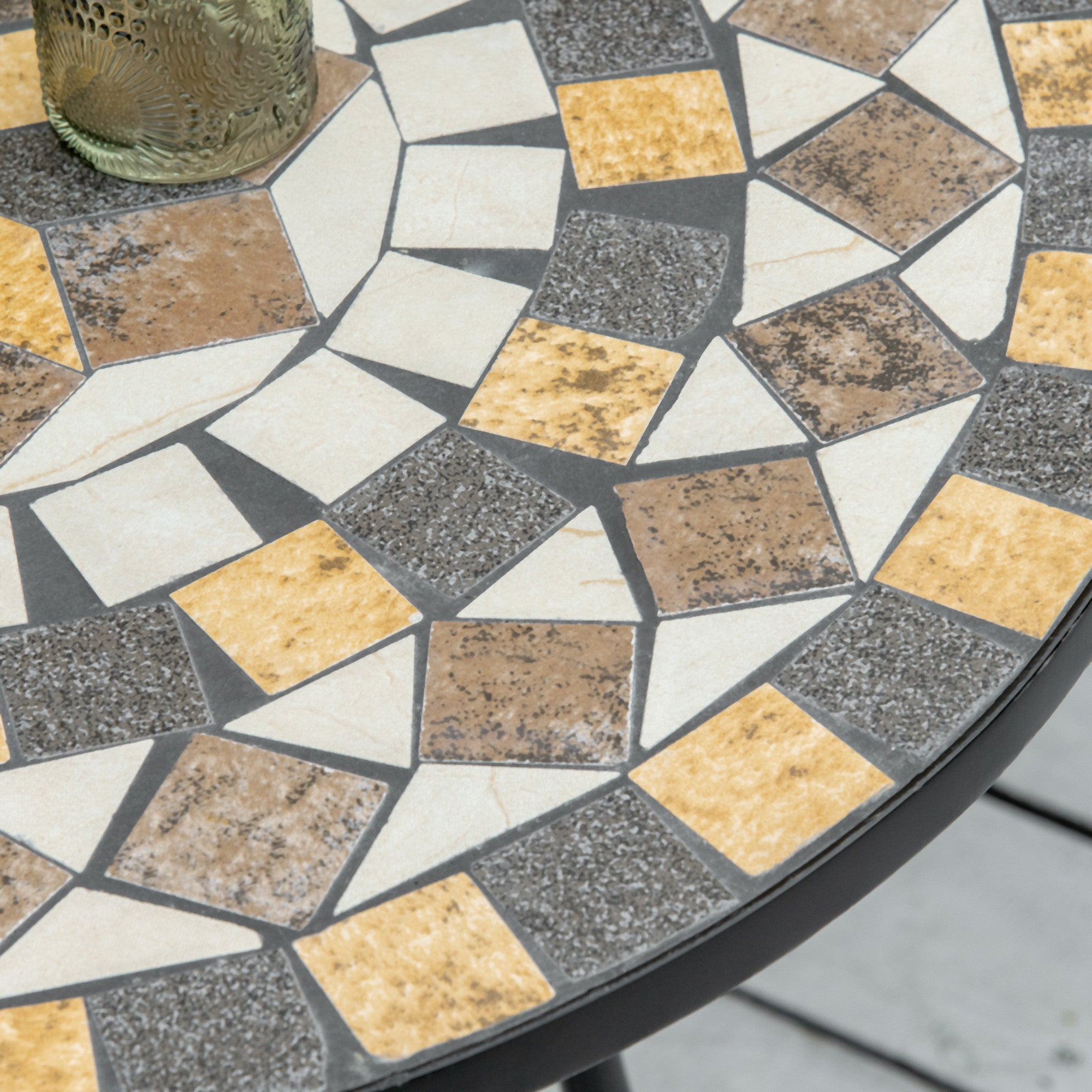 Outsunny Φ60cm Mosaic Outdoor Patio Table - Grey - North Peak Garden Furniture