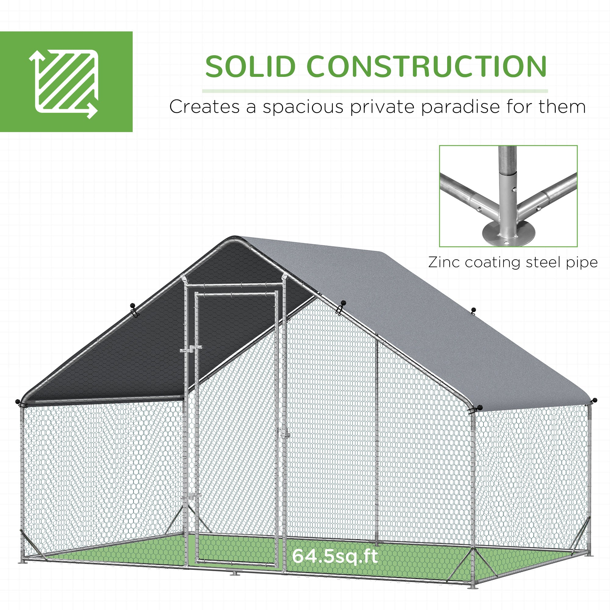 PawHut Chicken Run Galvanised Walk-in Chicken Coop Hen Poultry House Cage Rabbit Hutch Pet Playpen Garden w/ Water-Resist Cover, 3 x 2 x 2m - North Peak Garden Furniture