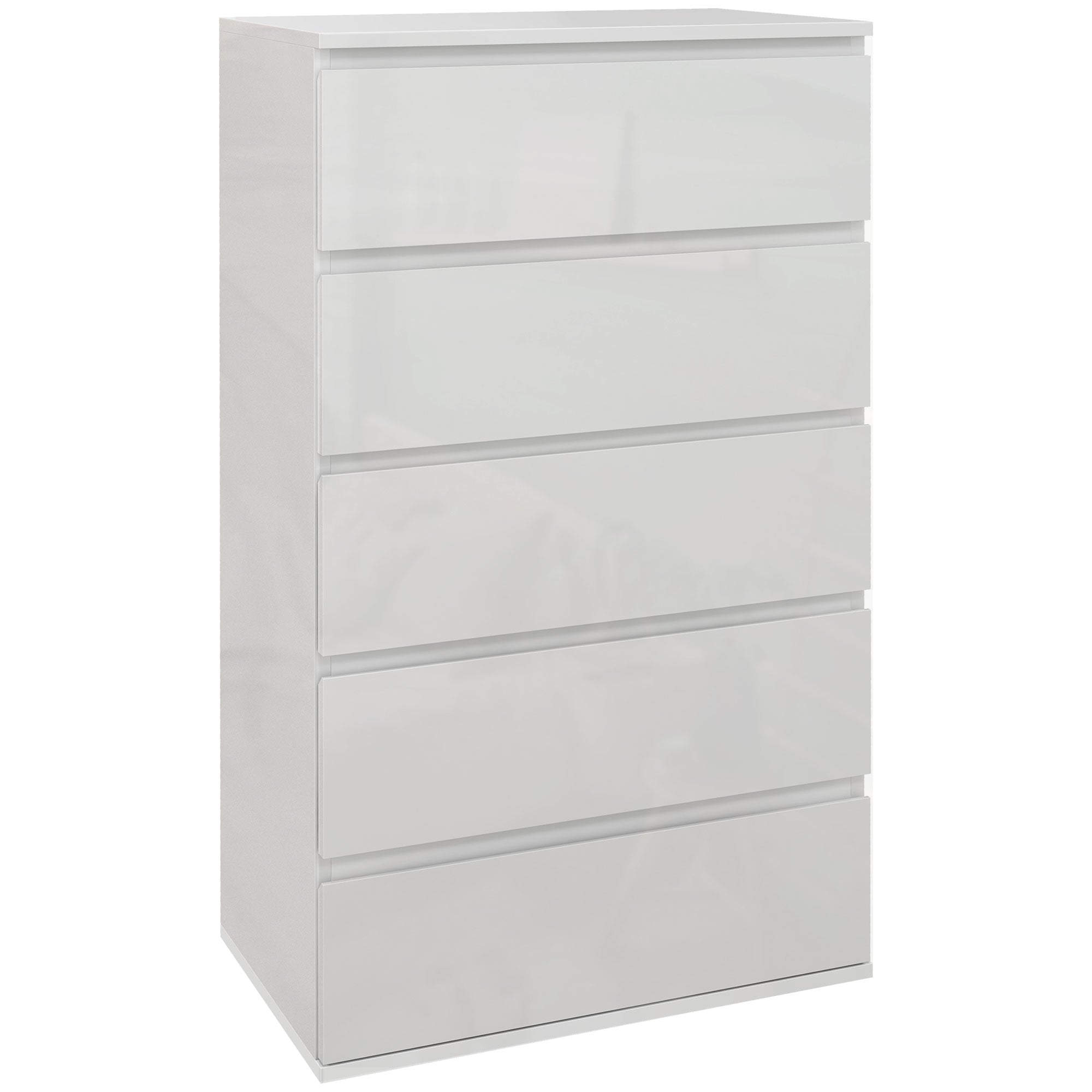 HOMCOM High Gloss Chest of Drawers, 5-Drawer Storage Cabinets, Modern Dresser, Storage Drawer Unit for Bedroom - North Peak Garden Furniture