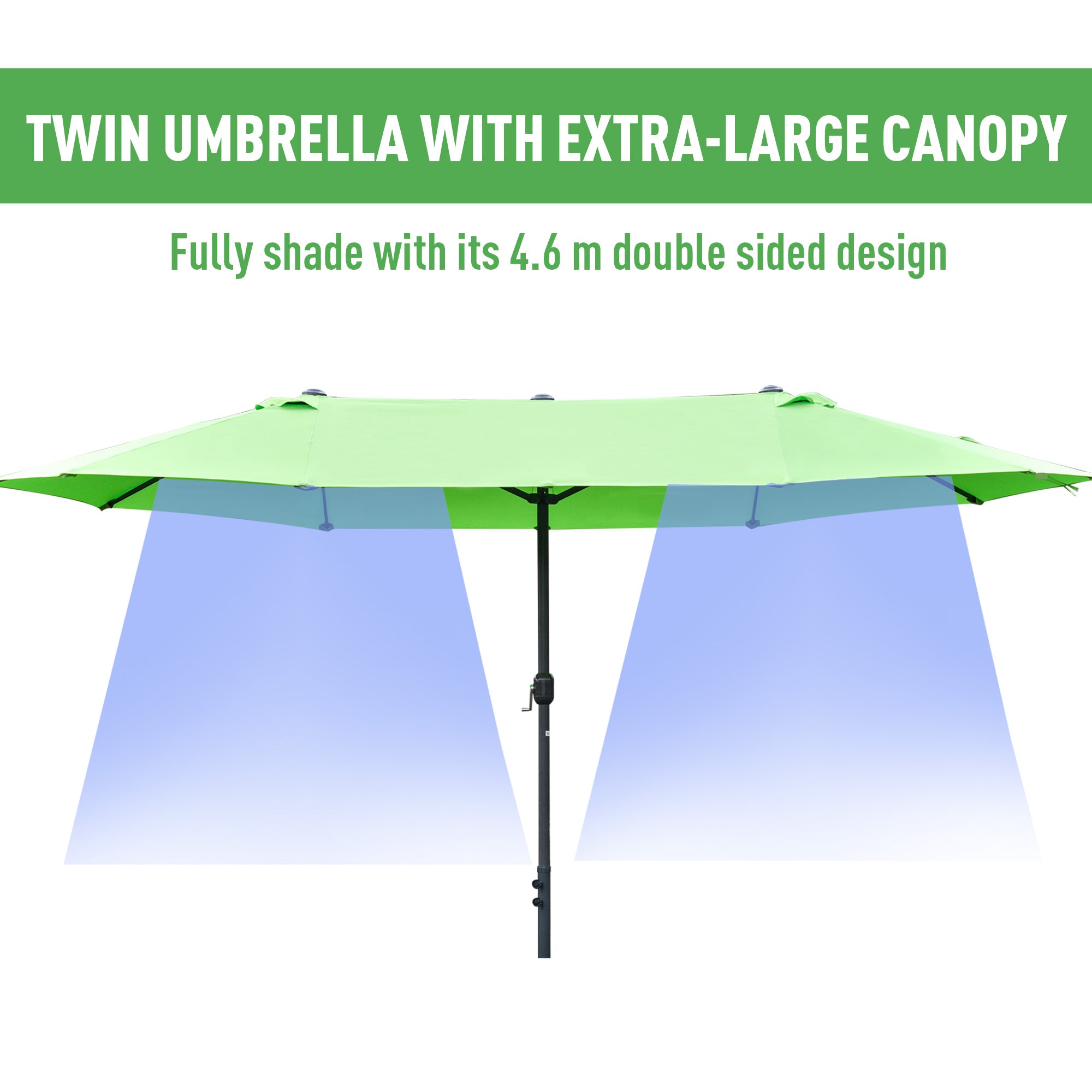 Outsunny 4.6M Sun Umbrella Canopy Double-sided Crank Sun Shade w/ Cross Base Green - North Peak Garden Furniture