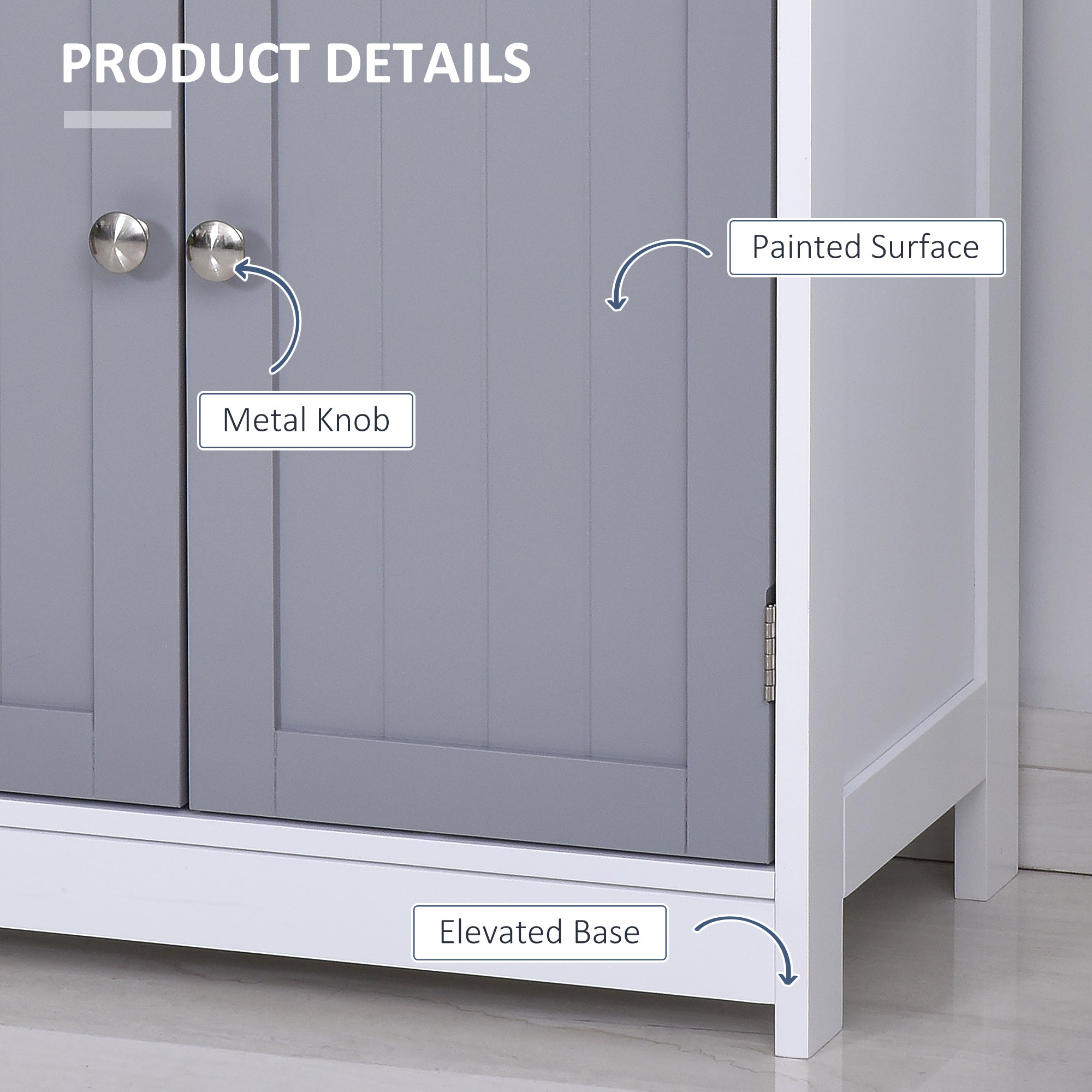 kleankin 75x60cm Freestanding Bathroom Storage Cabinet Unit w/ 2 Drawers Cupboard Adjustable Shelf Metal Handles Traditional Style Grey White - North Peak Garden Furniture