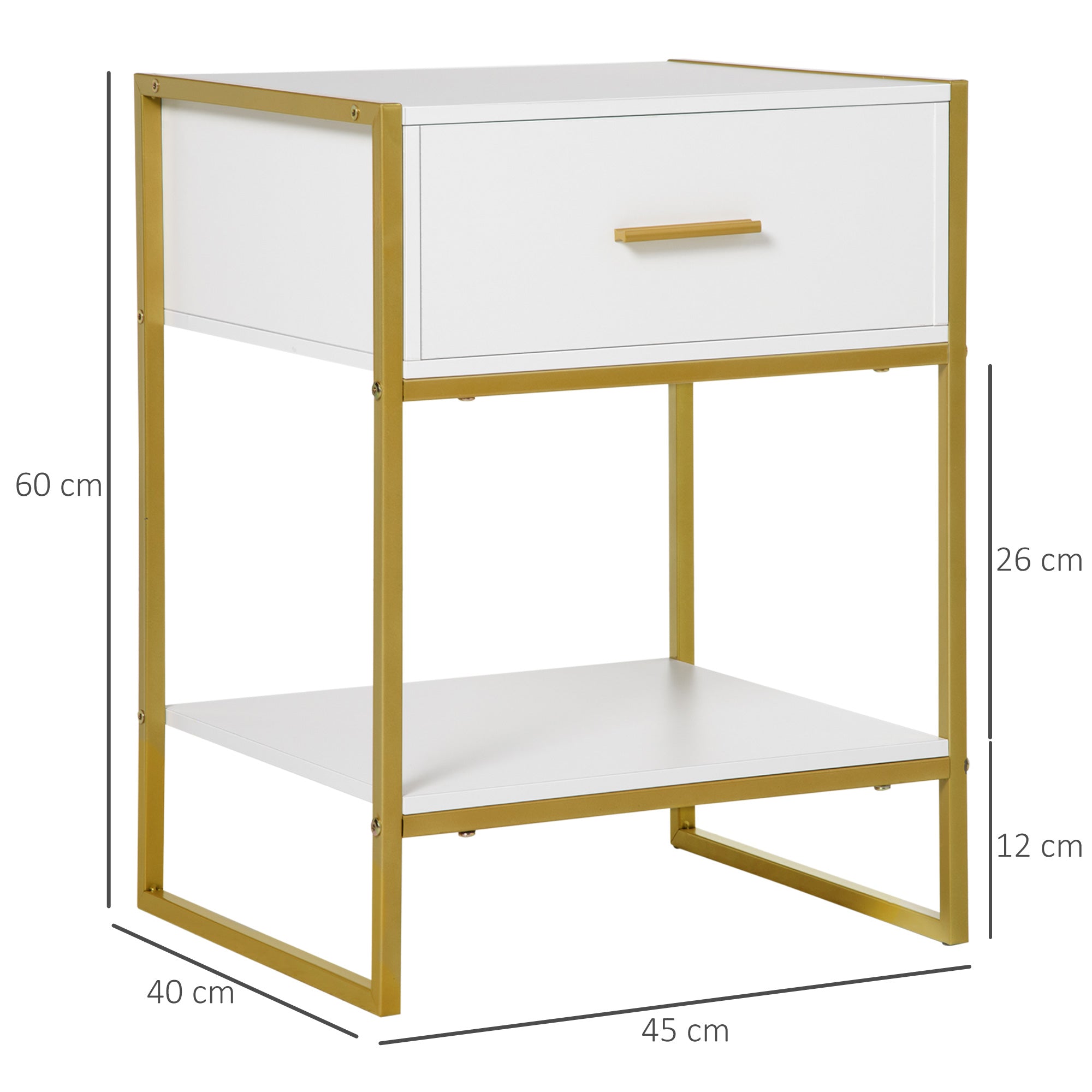 HOMCOM Bedside Table, Modern Side Table with Drawer and Shelf, Nightstand for Bedroom, White - North Peak Garden Furniture