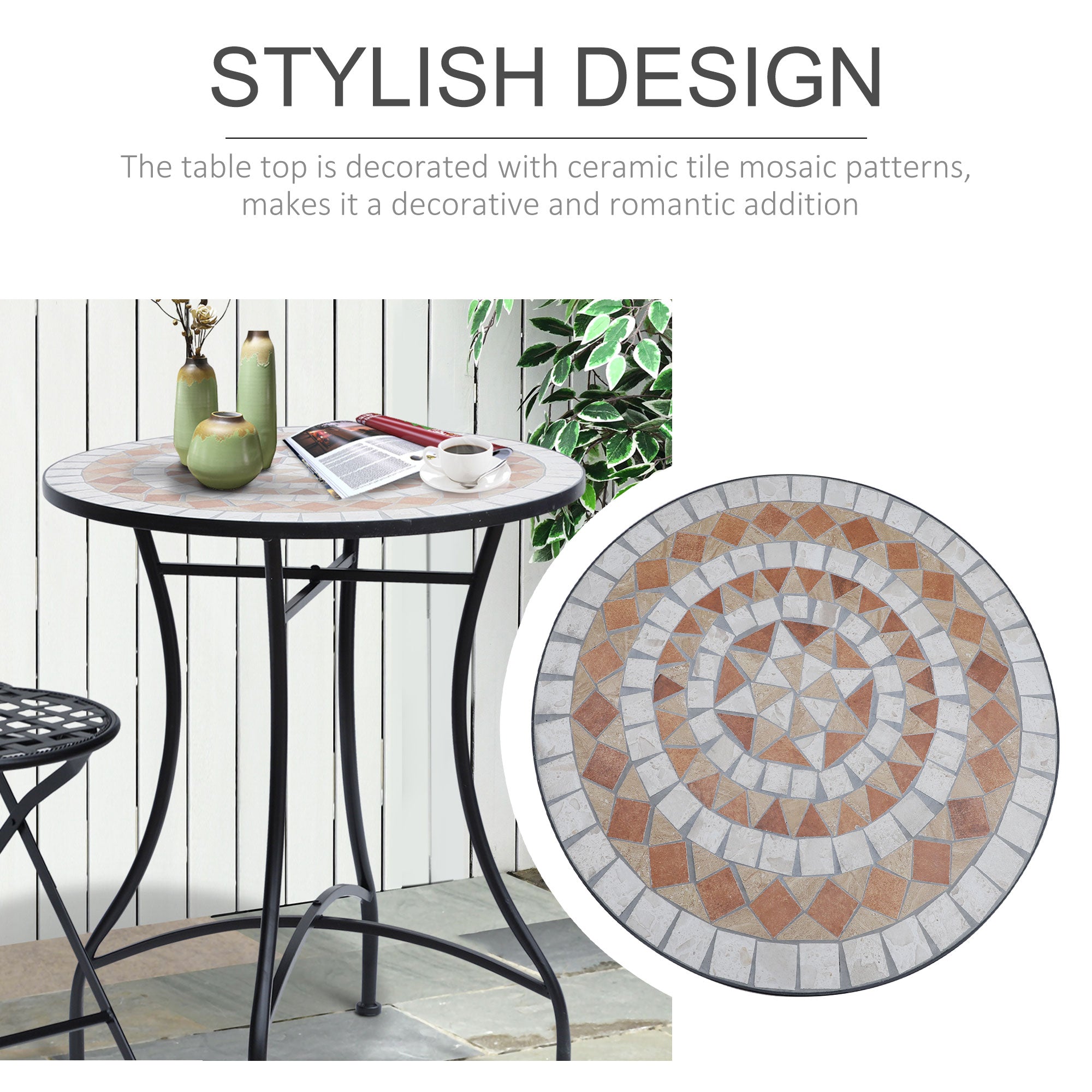 Outsunny 60cm Mosaic Round Bistro Table Side Bar Table Patio Garden Outdoor Balcony Furniture - North Peak Garden Furniture