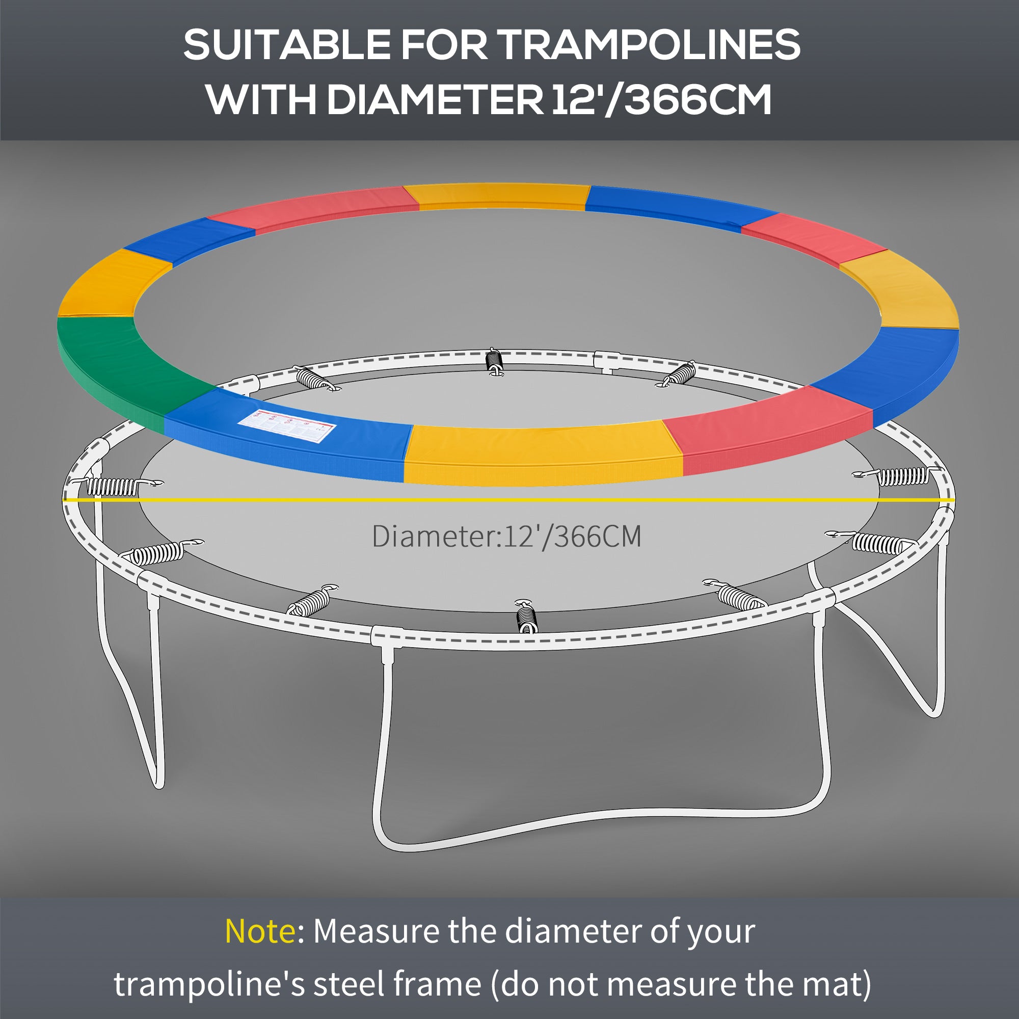 HOMCOM 12FT Replacement Trampoline Pad Thick Foam Safety Ø366cm Spring Cover Bounce Padding - Multi Coloured