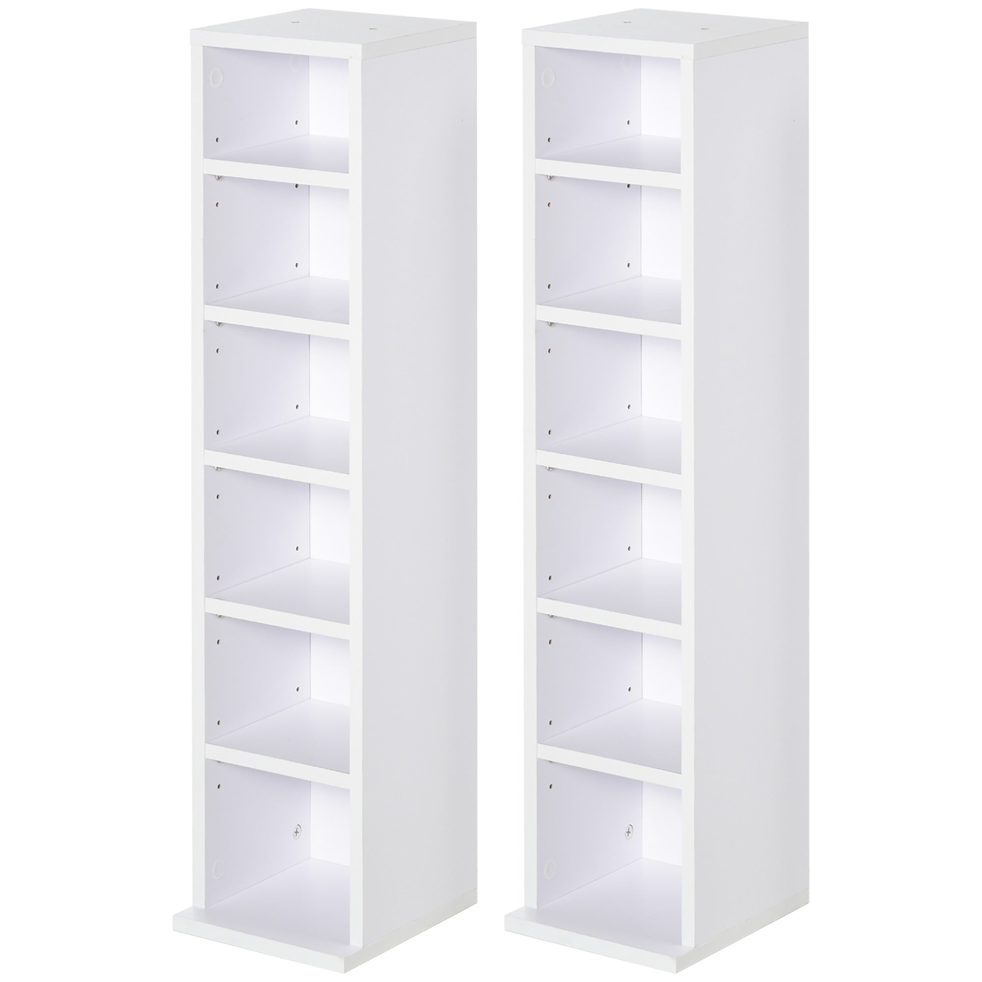 HOMCOM 204 CD Media Display Shelf Unit Set of 2 Blu-Ray Tower Rack w/ Adjustable Shelves Bookcase Storage Organiser, White - North Peak Garden Furniture