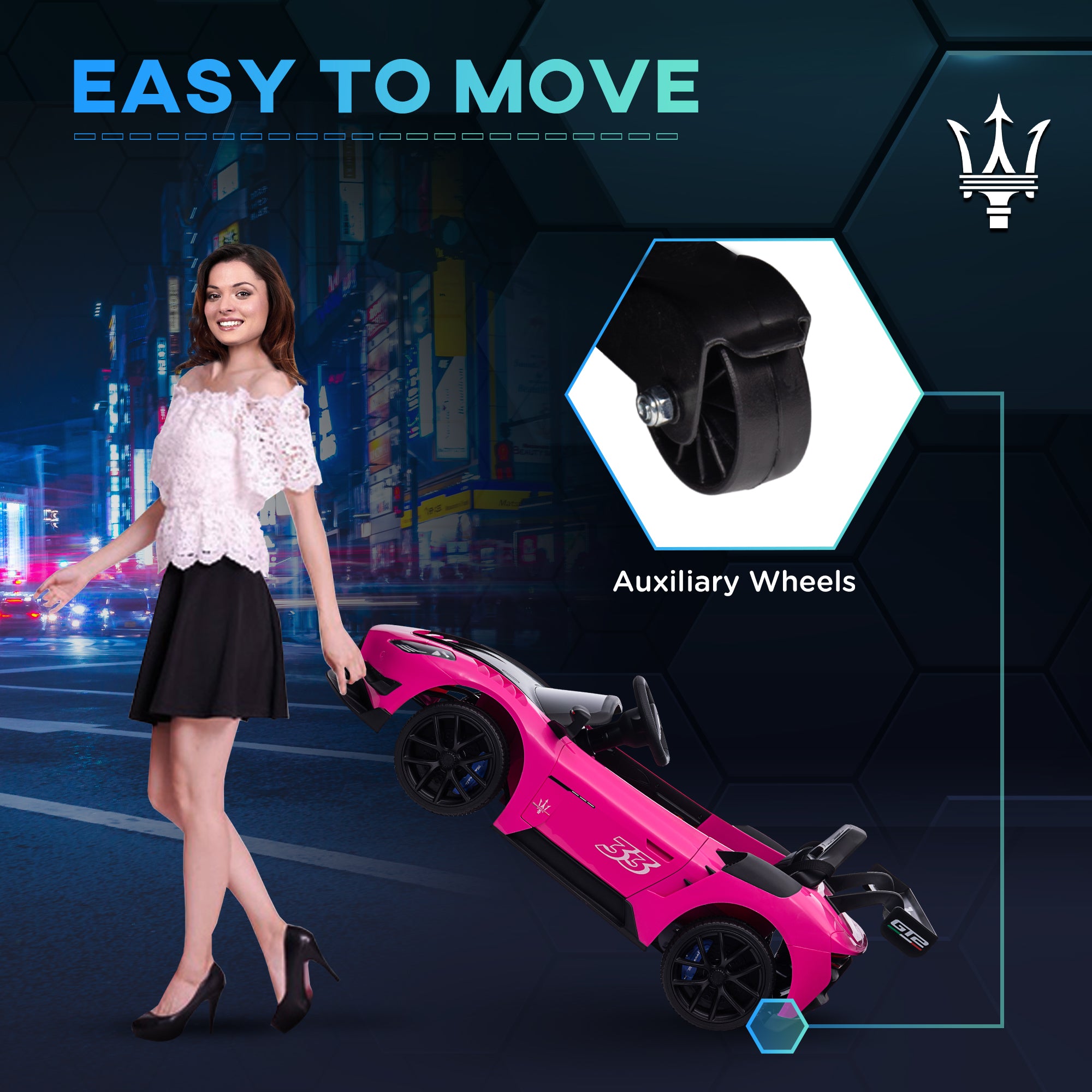 AIYAPLAY Maserati GT2 Licensed 12V Kids Electric Ride on Car with 4 Suspension, Remote Control Music Horn Lights - Pink - North Peak Garden Furniture