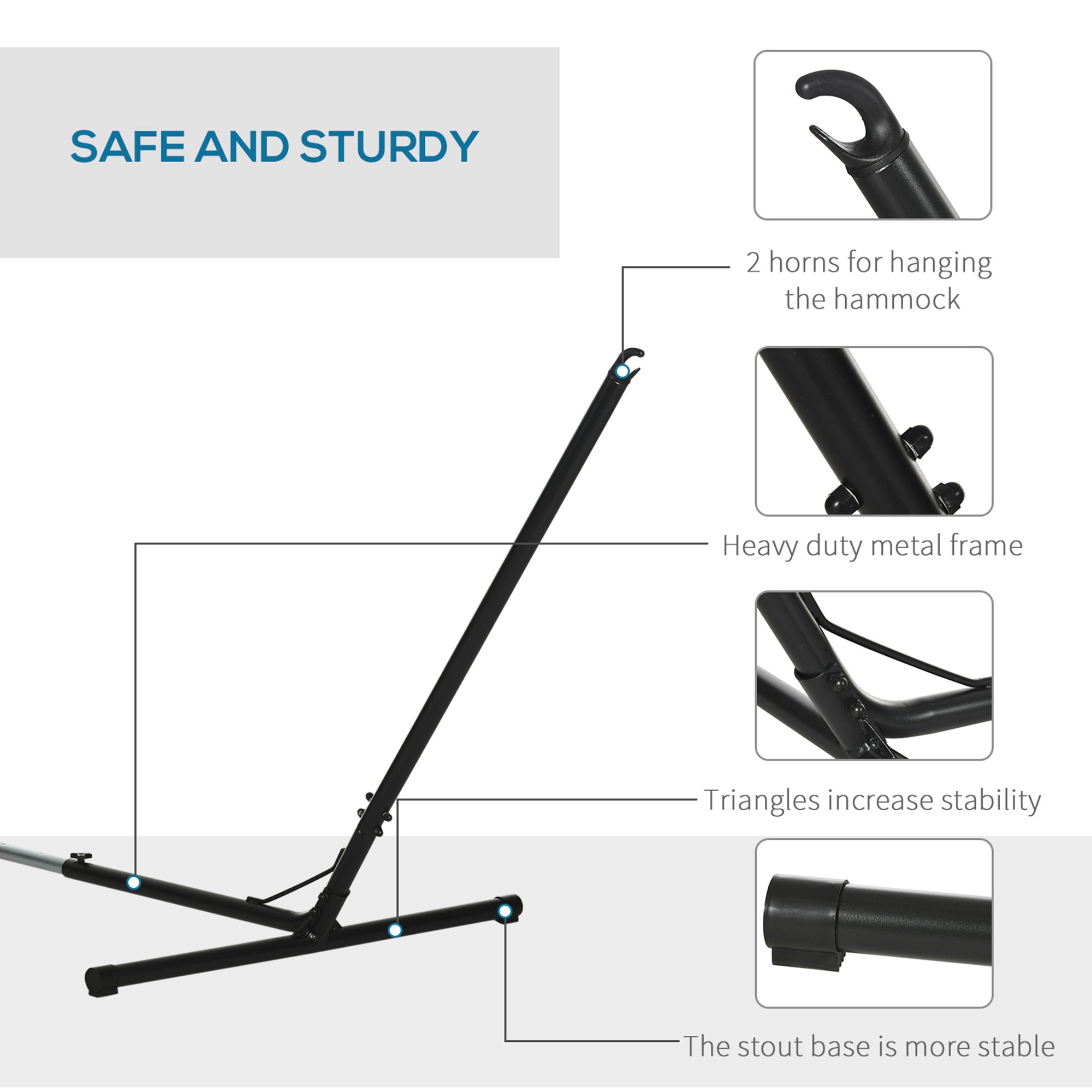 Outsunny 3.1–3.8m Adjustable Universal Hammock Stand Metal Frame Garden Camping Picnic Outdoor Patio Replacement – Stand Only - North Peak Garden Furniture