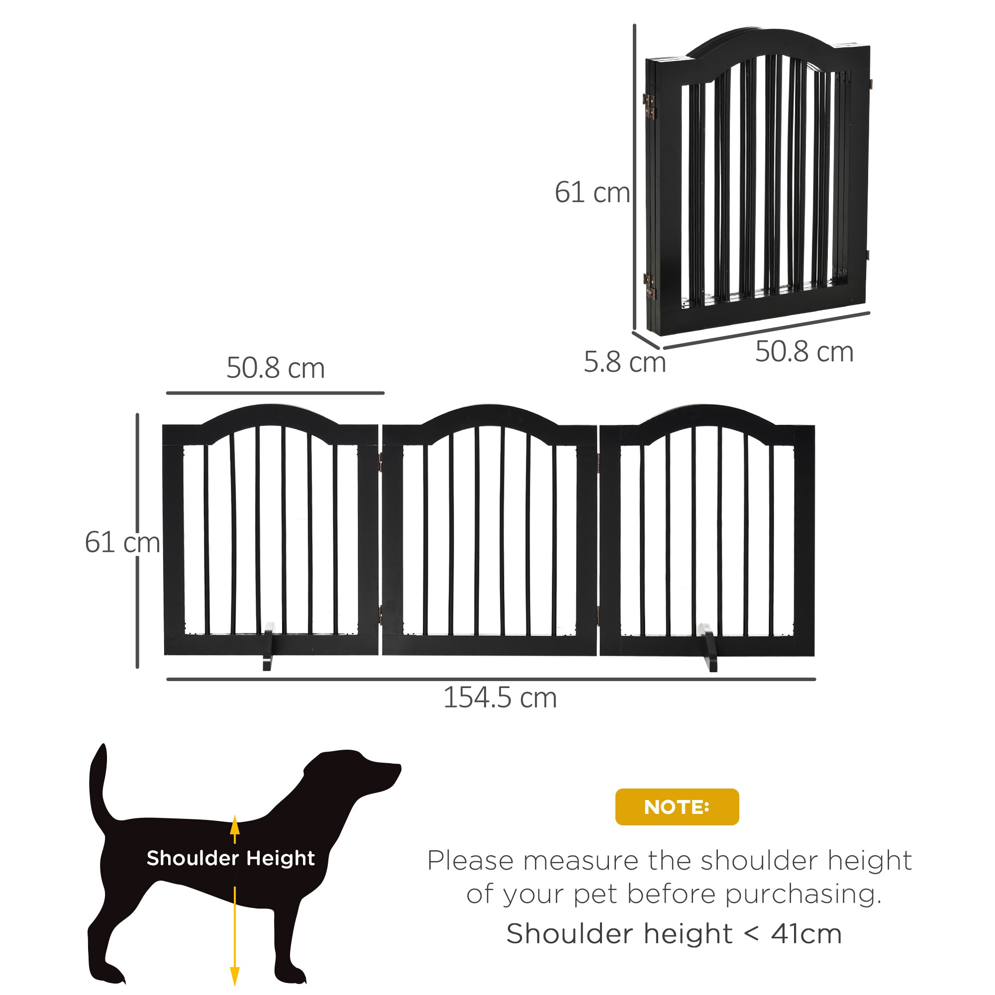 PawHut Freestanding Pet Gate Wooden Dog Gate with Support Feet Foldable Pet Fence Safety Barrier for the House Doorway Stairs Black - North Peak Garden Furniture