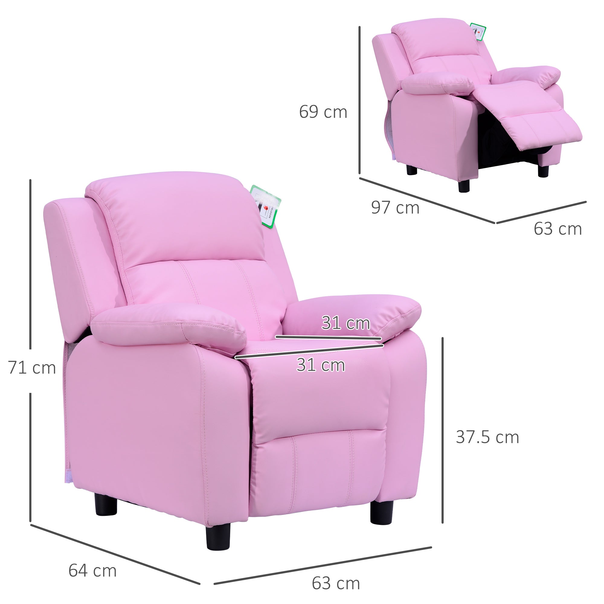HOMCOM Kids Sofa Armchair Toddler Recliner Children's Chair Lounger Games Chair PU Leather w/ Storage (Pink) - North Peak Garden Furniture