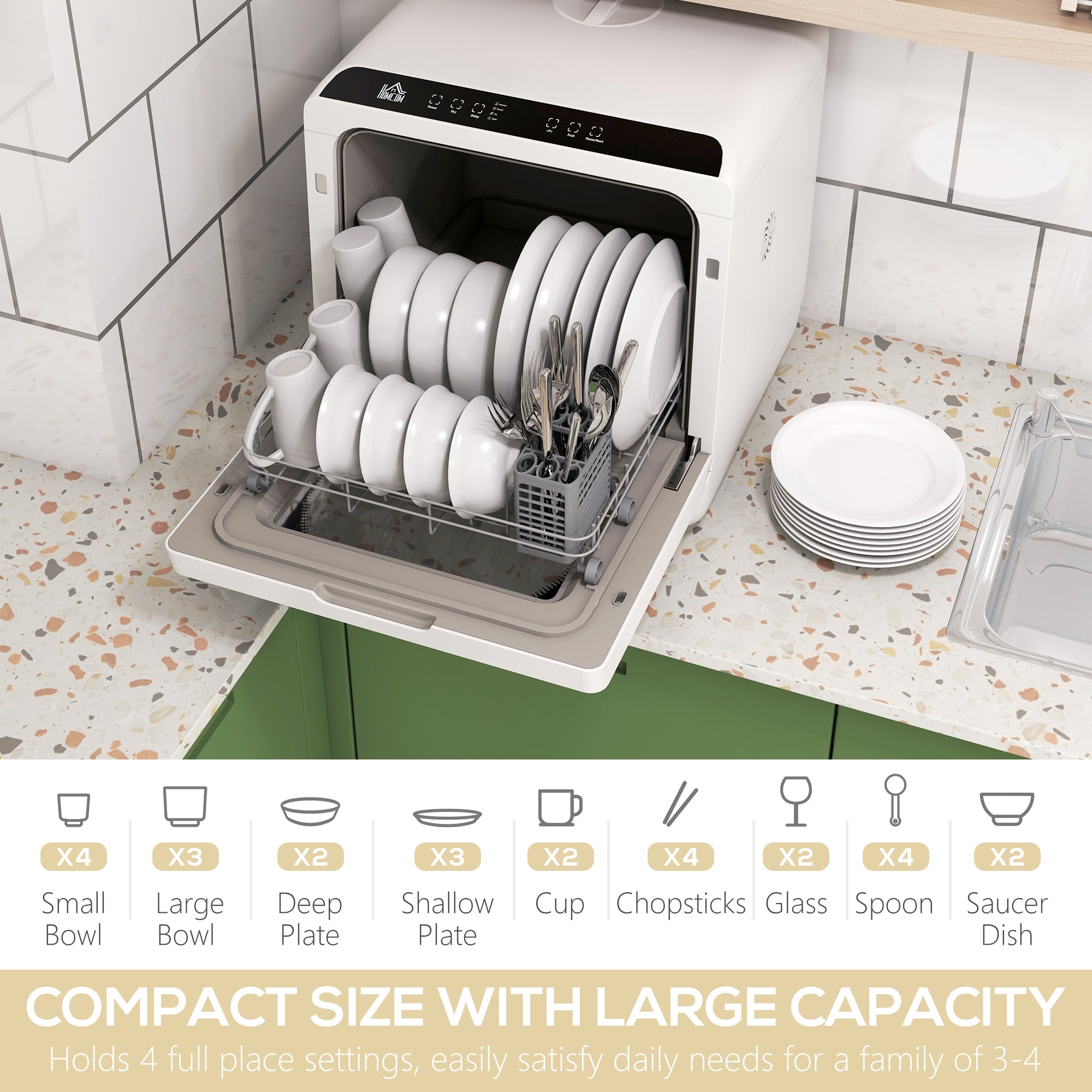 HOMCOM Multi-Program 6L Tabletop Dishwasher - North Peak Garden Furniture