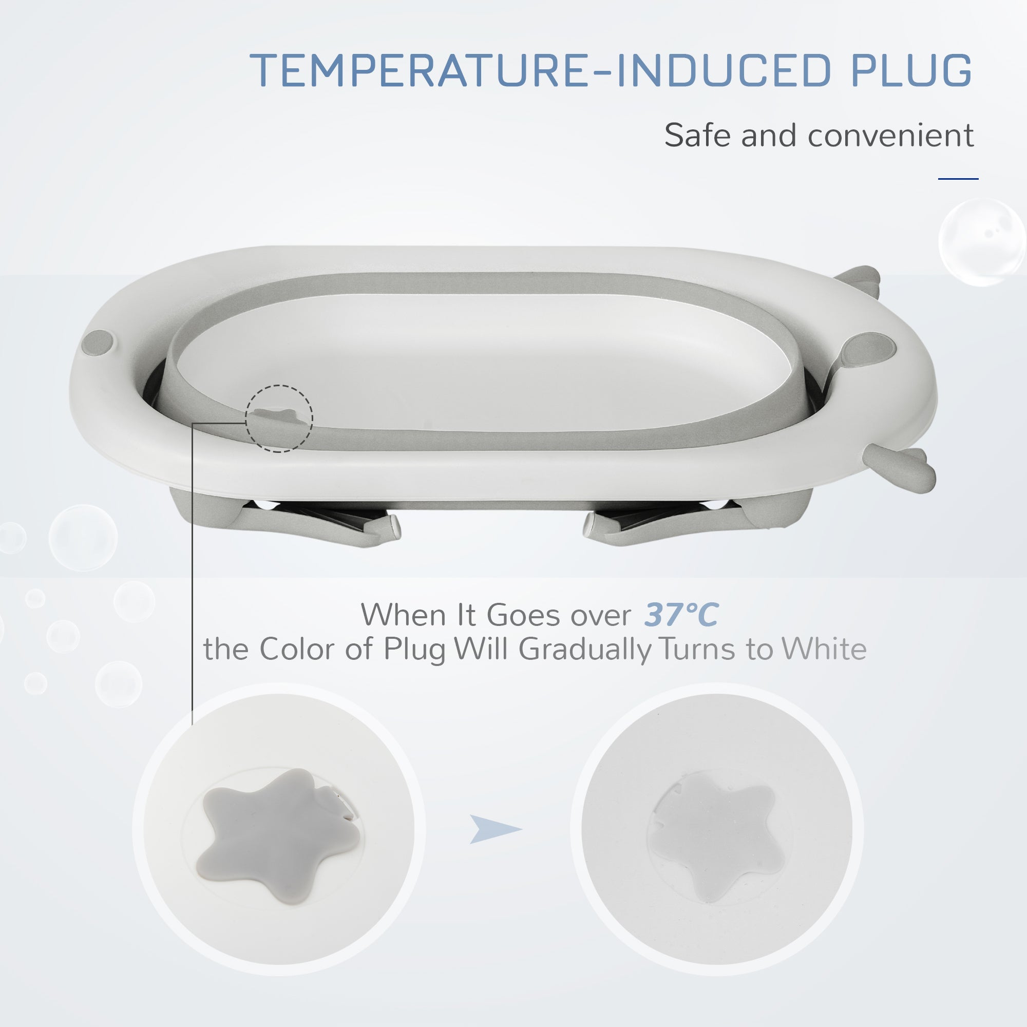 HOMCOM Foldable Baby Bathtub Set, Collapsible Bath Tub with Thermostatic Water Plug, Non-Slip Support, Cushion Pad, Drain Plugs, for Newborn to 3 Years - Offwhite - North Peak Garden Furniture