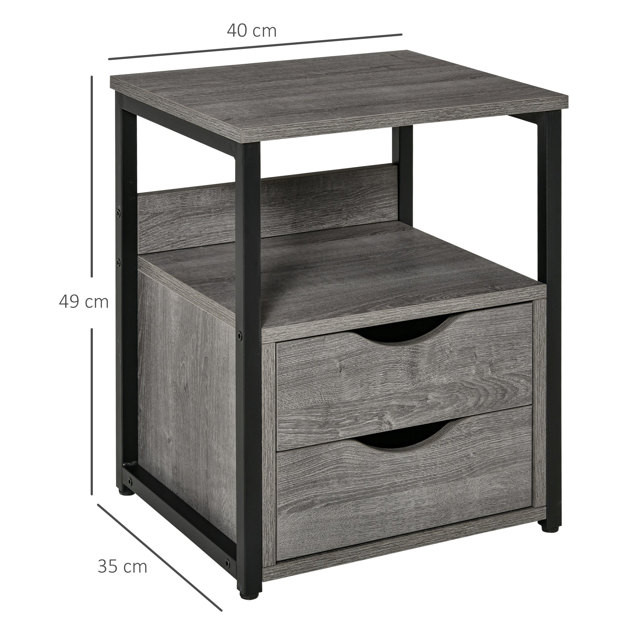HOMCOM Industrial Side Table with Drawer, Sofa Table, Bedside Cabinet with Storage Shelf, Slim Nightstand for Living Room, Bedroom, Grey - North Peak Garden Furniture