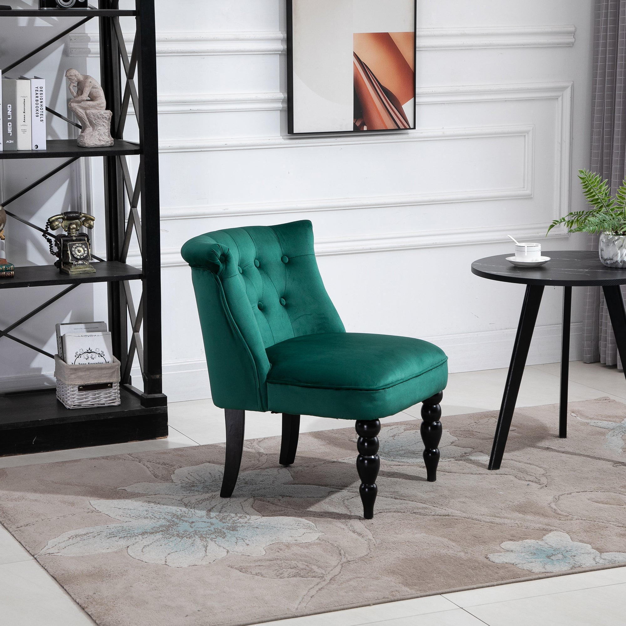 HOMCOM Velvet-Feel Wingback Accent Chair, with Wooden Legs - Green - North Peak Garden Furniture