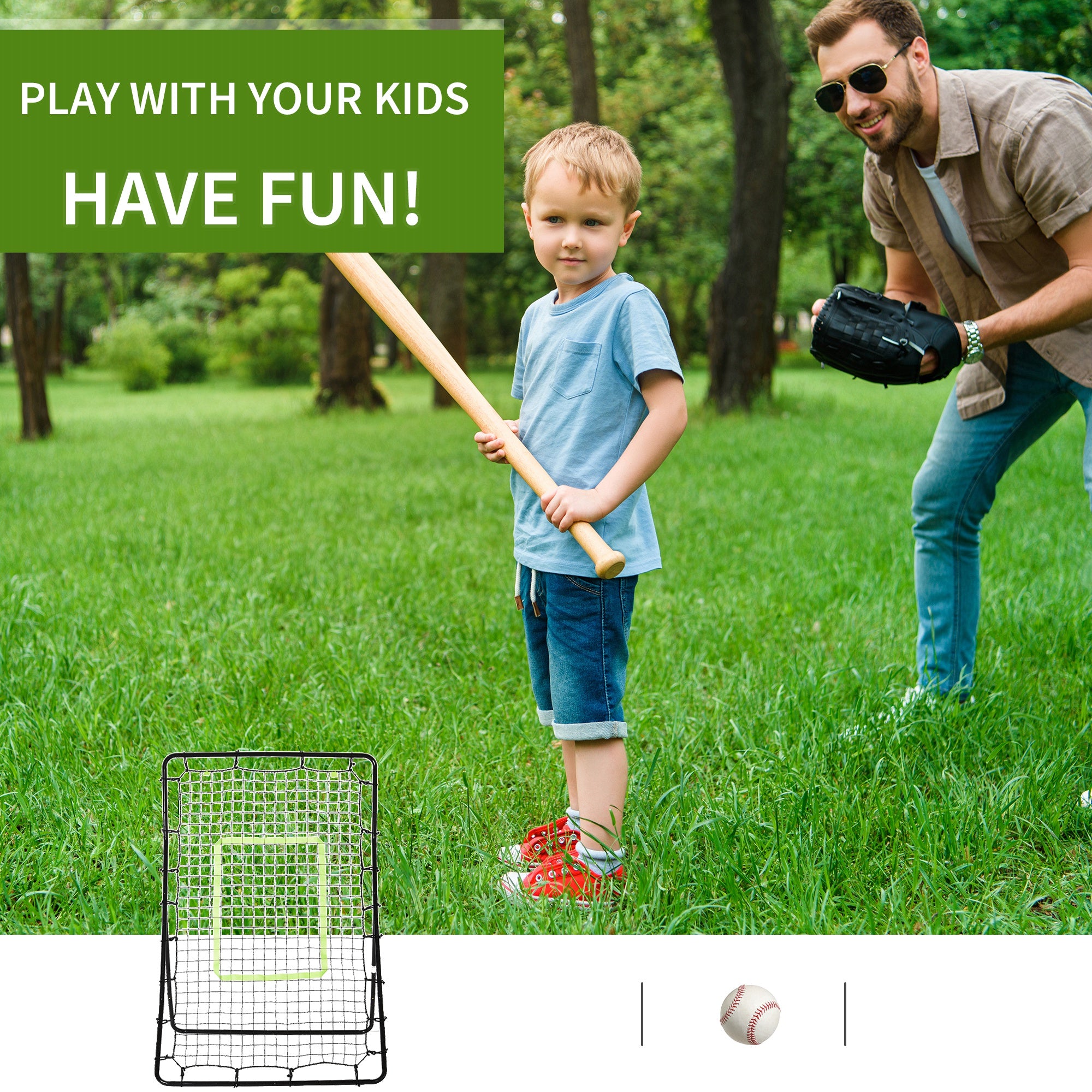 HOMCOM Rebounder Net Playback Game Spot Target Ball Rebounders Training Equipment Play Teaching - North Peak Garden Furniture