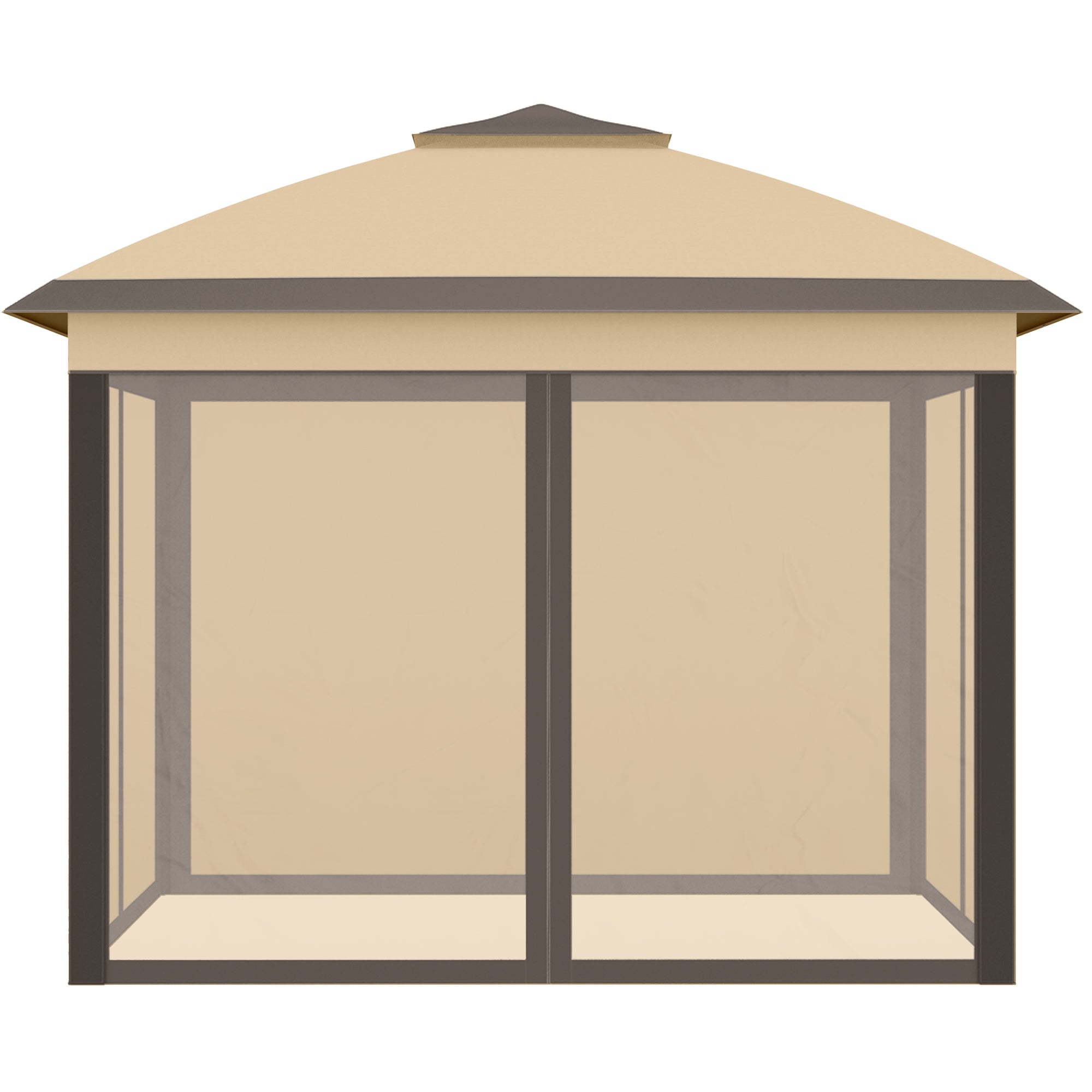 Outsunny 330cm x 330cm Pop Up Canopy, Double Roof Foldable Canopy Tent with Zipped Mesh Sidewalls, Height Adjustable and Carrying Bag, Event Tent for Patio Garden, Beige - North Peak Garden Furniture