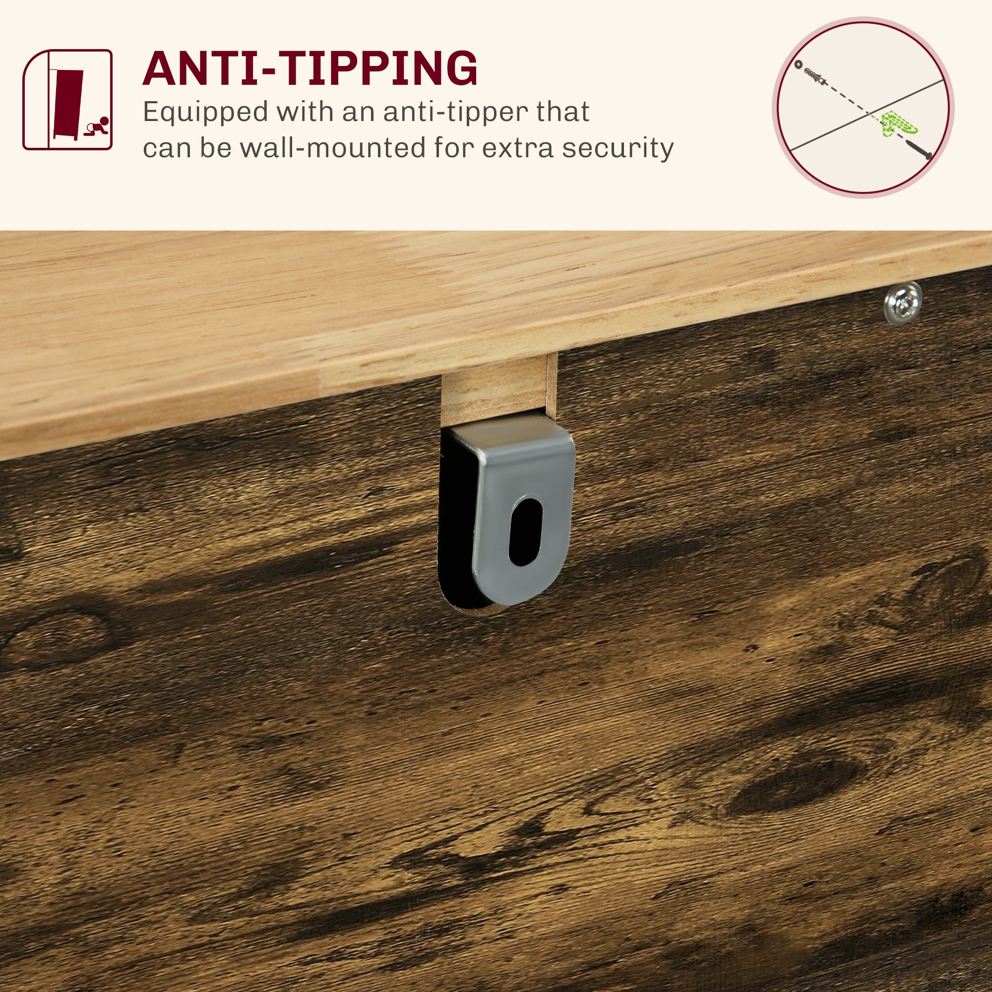 HOMCOM Sideboard with Rubberwood Top and Adjustable Shelves for Dining Room, Kitchen - Rustic Brown - North Peak Garden Furniture