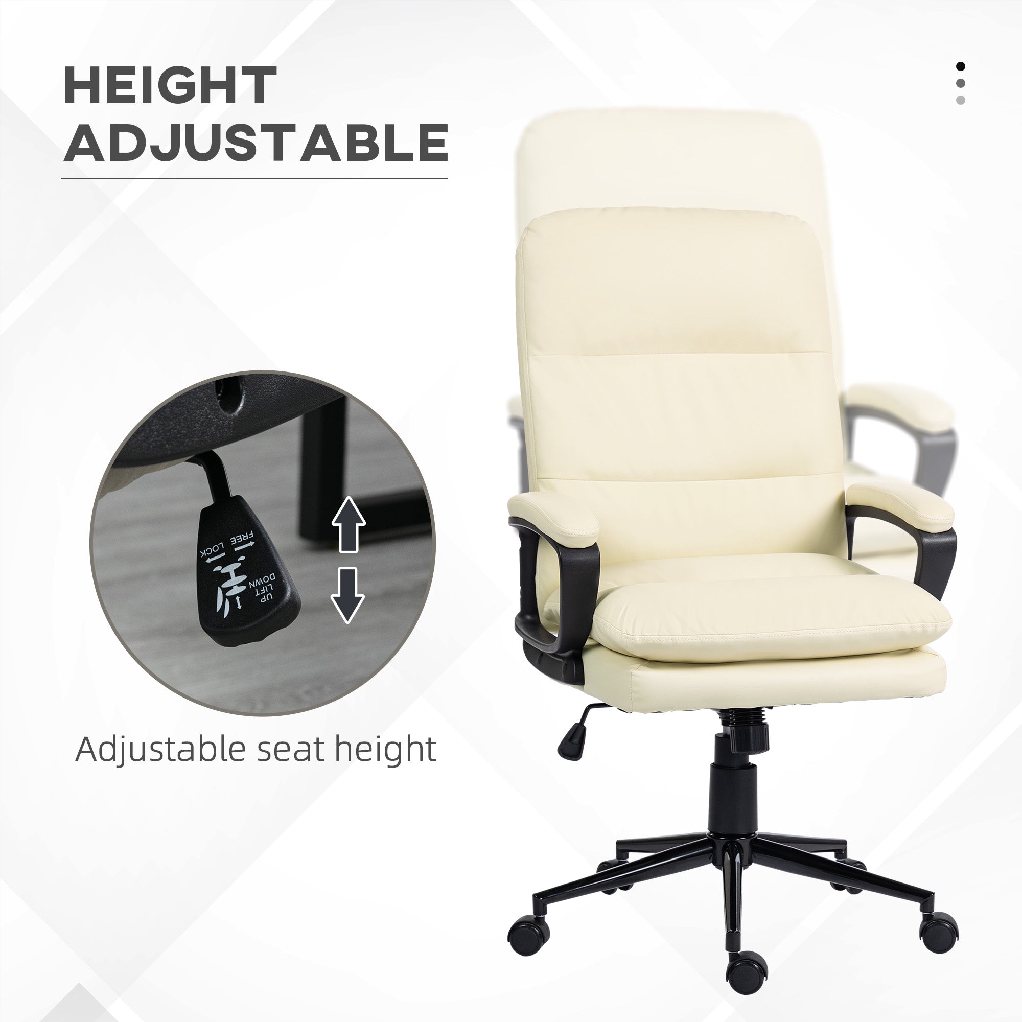 Vinsetto Office Chair, PU Leather Computer Desk Chair Office Chair with Adjustable Height and Swivel Rolling Wheels for Work Study, Cream White - North Peak Garden Furniture