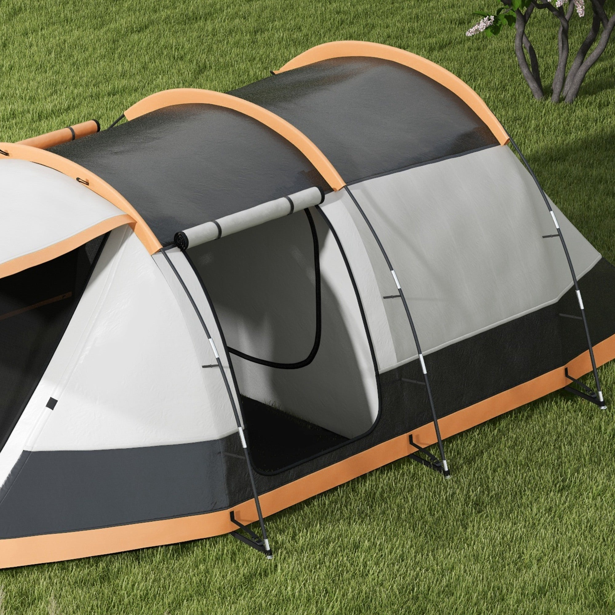 Outsunny Three-Man Camping Tent, with Two Rooms and Porch - Orange - North Peak Garden Furniture