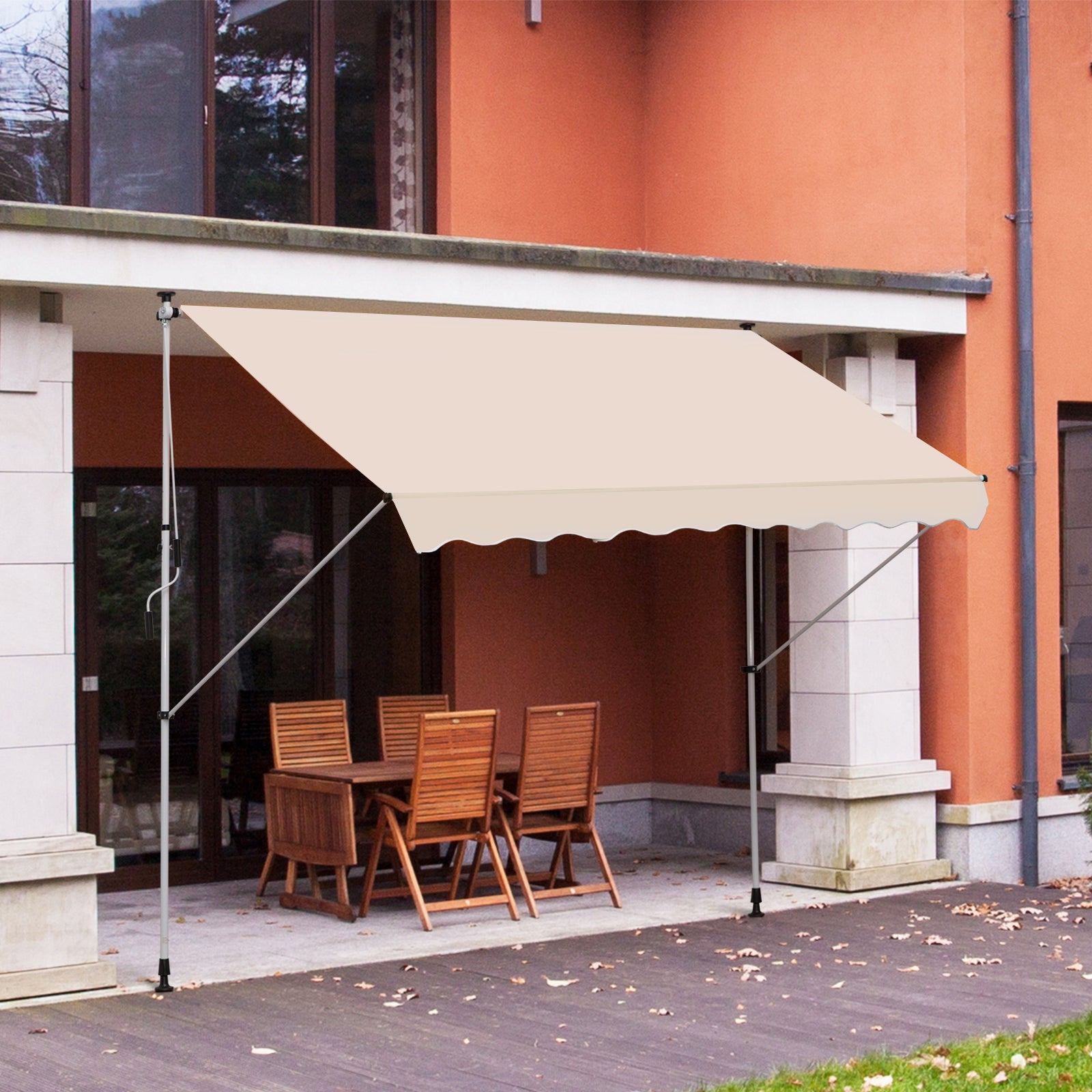 Outsunny 3x1.5m Garden Patio Manual Awning Canopy Sun Shade Shelter Retractable Adjustable Aluminium Frame Beige