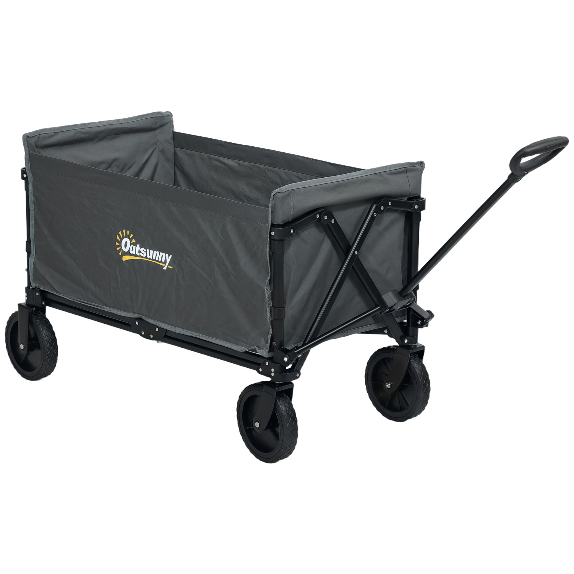 Outsunny 120L Folding Garden Trolley Cart, Outdoor Collapsible Wagon with Wheels and Adjustable Handle for Beach, Camping, Festival, Grey - North Peak Garden Furniture