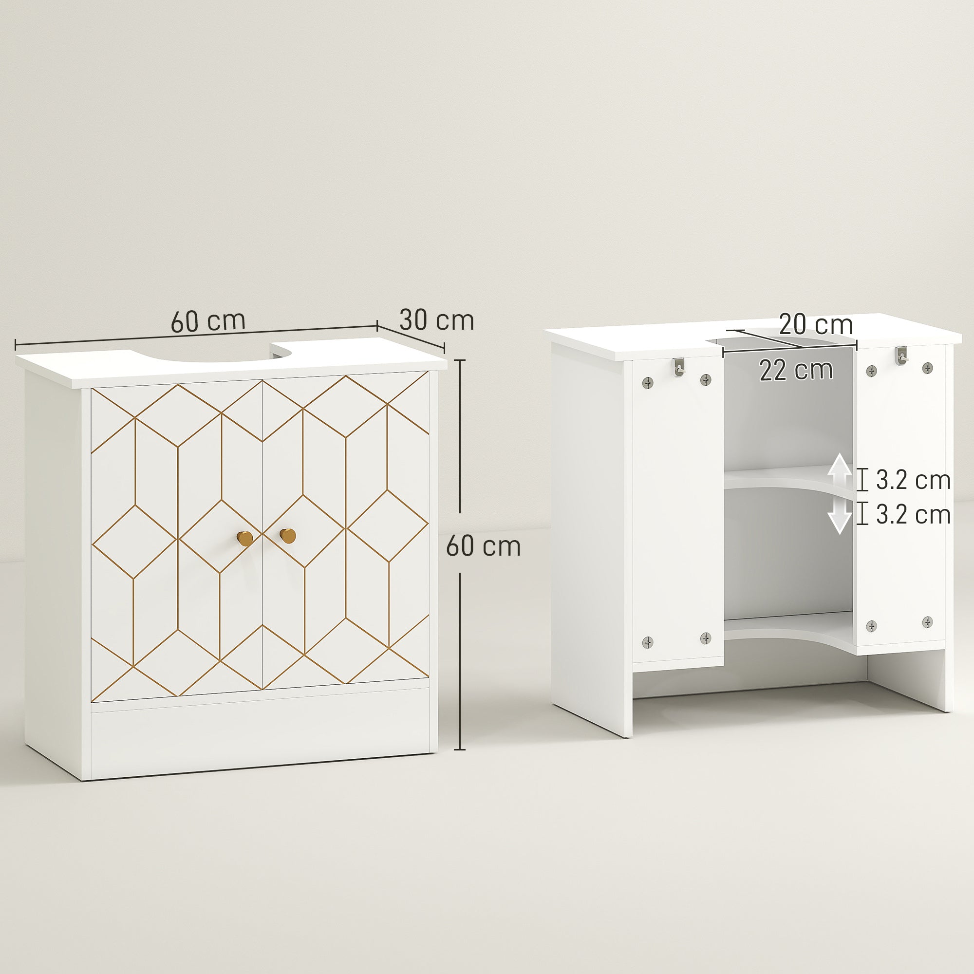HOMCOM Under Sink Bathroom Cabinet, Under Sink Cabinet with Adjustable Shelf and Open Compartment for Basin with or without Pedestal, 60 x 30 x 60cm, White - North Peak Garden Furniture