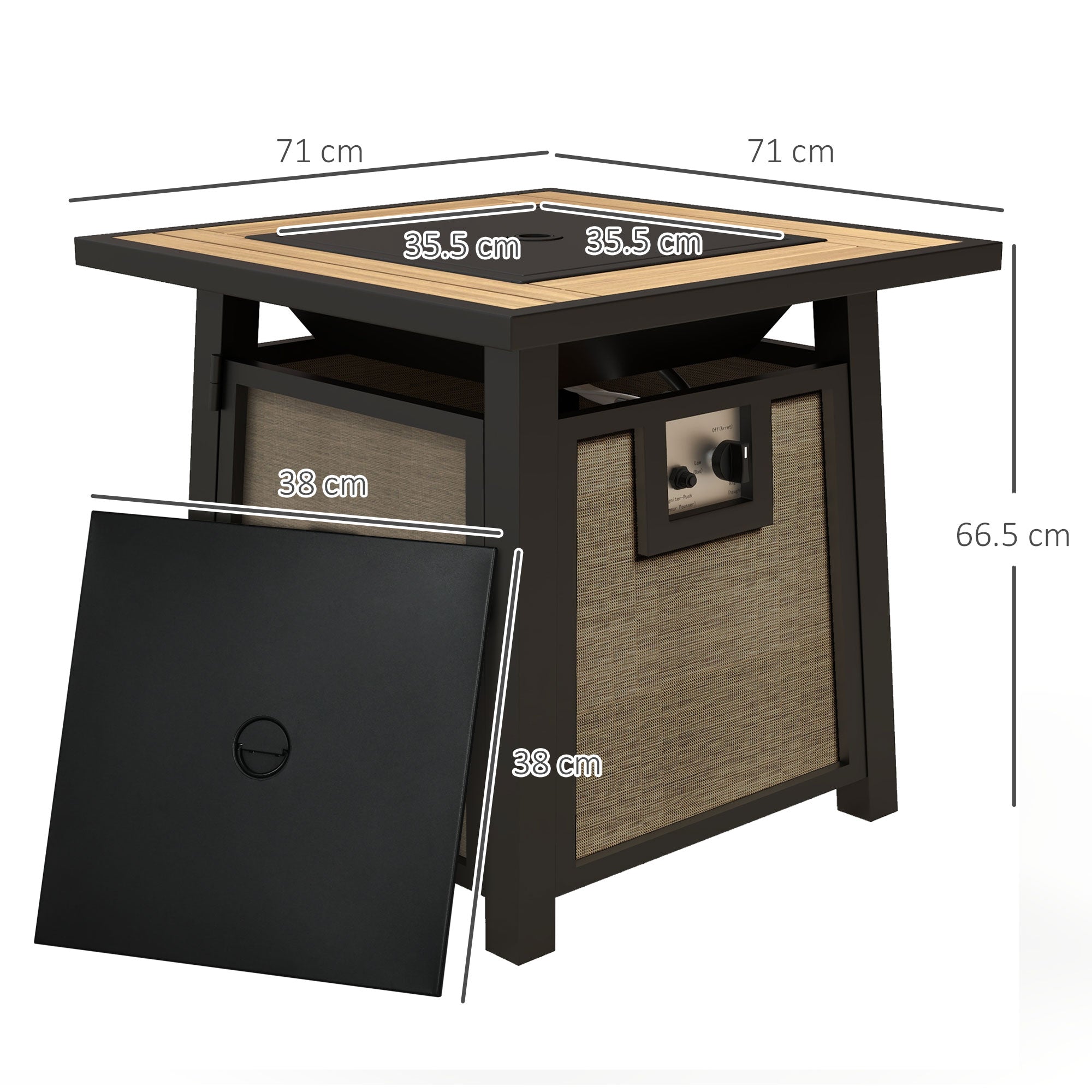 Outsunny 50,000 BTU Gas Fire Pit Table with Cover and Glass Beads, Brown - North Peak Garden Furniture