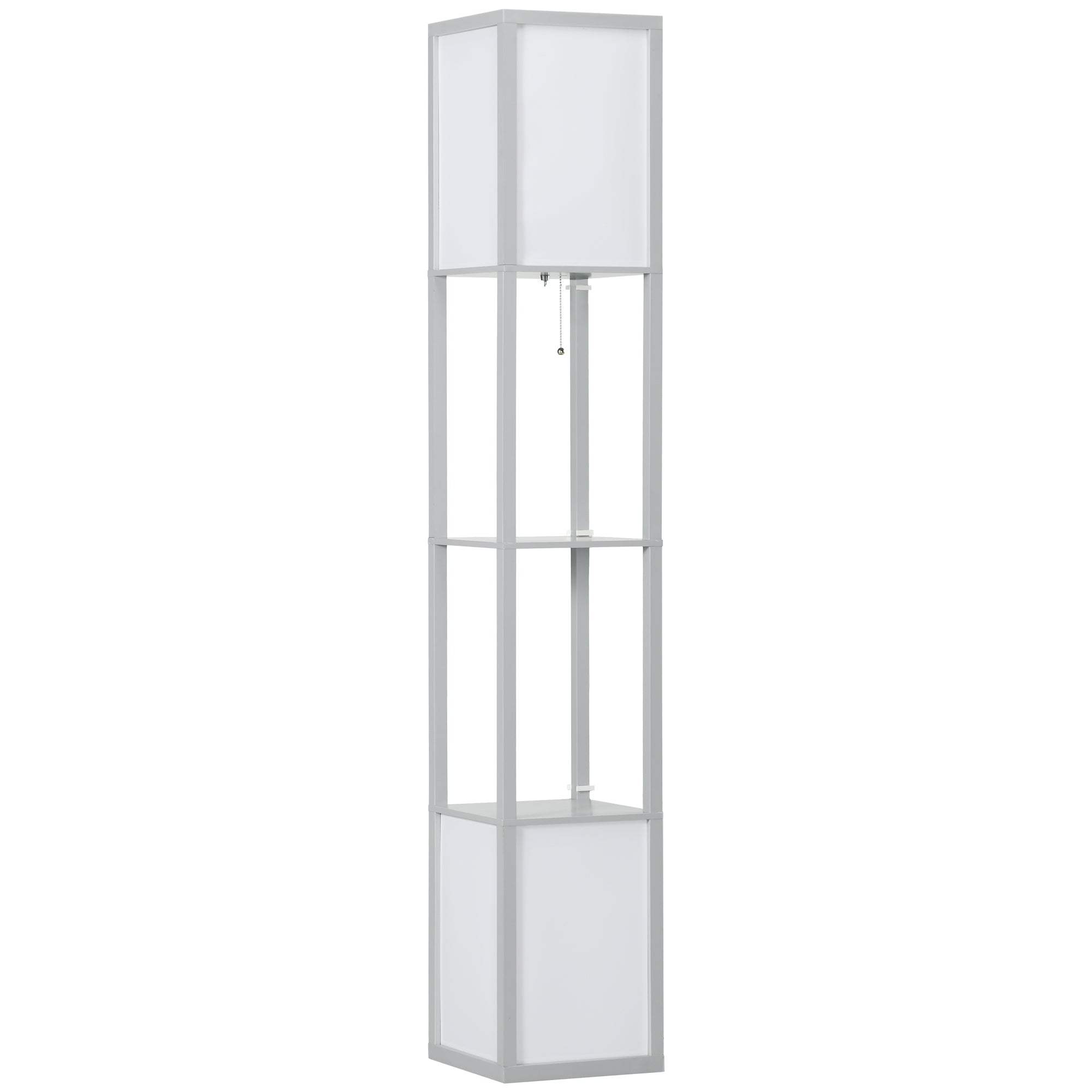 HOMCOM Modern Shelf Floor Lamp with Dual Ambient Light, Standing Lamp Living Room, Bedroom, 156cm, Grey - North Peak Garden Furniture