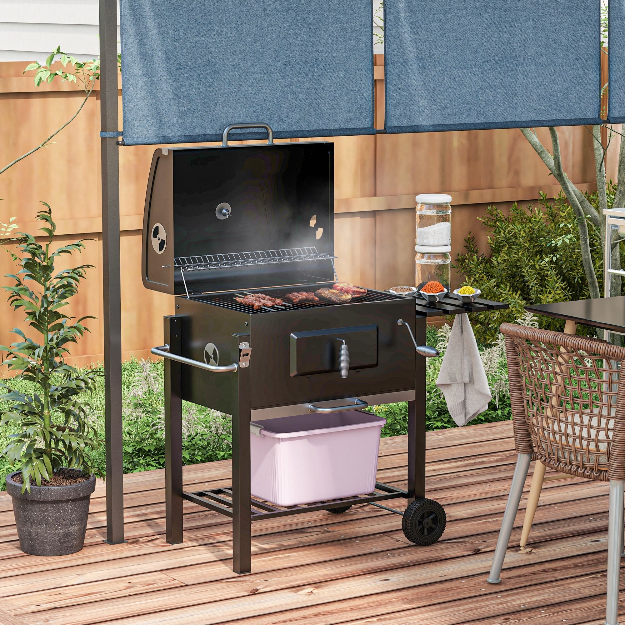Outsunny Charcoal Grill, with Height-Adjustable Coal Pan - Black - North Peak Garden Furniture
