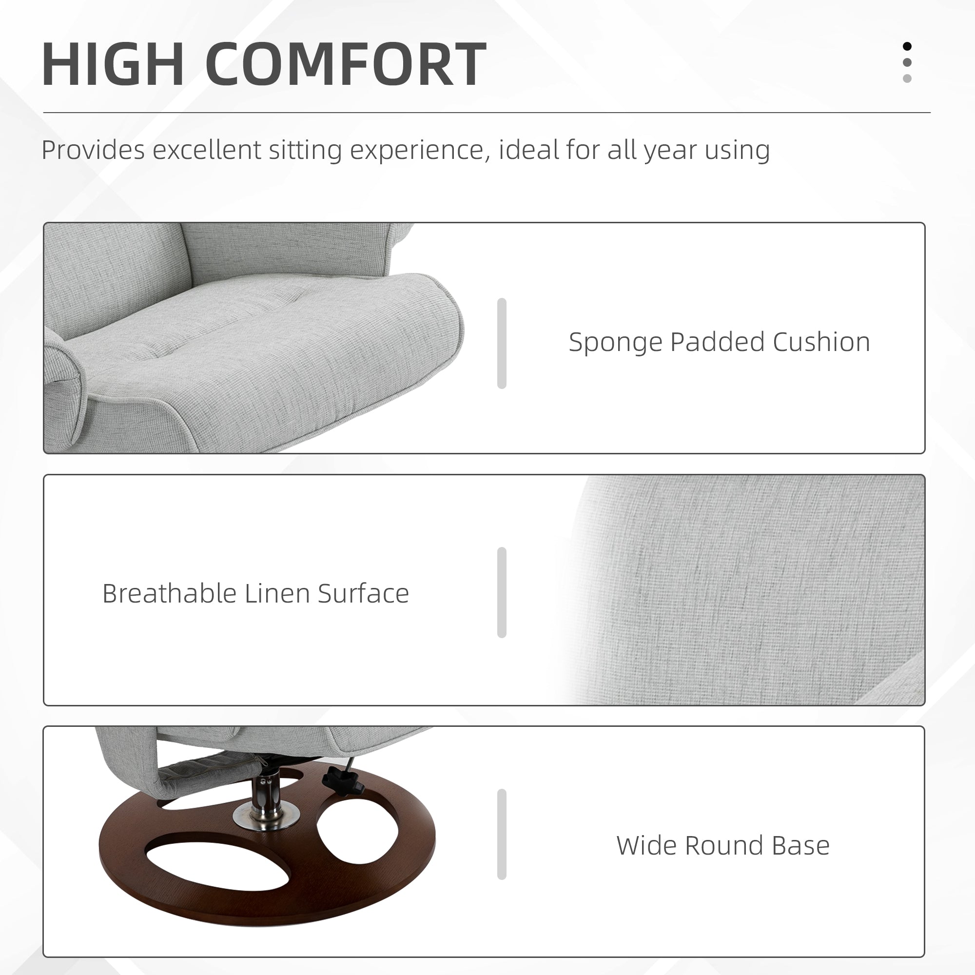 HOMCOM Recliner Chair Ottoman Set 360° Swivel Sofa Stool Modern Soft Thick Padding Wood Base Grey - North Peak Garden Furniture