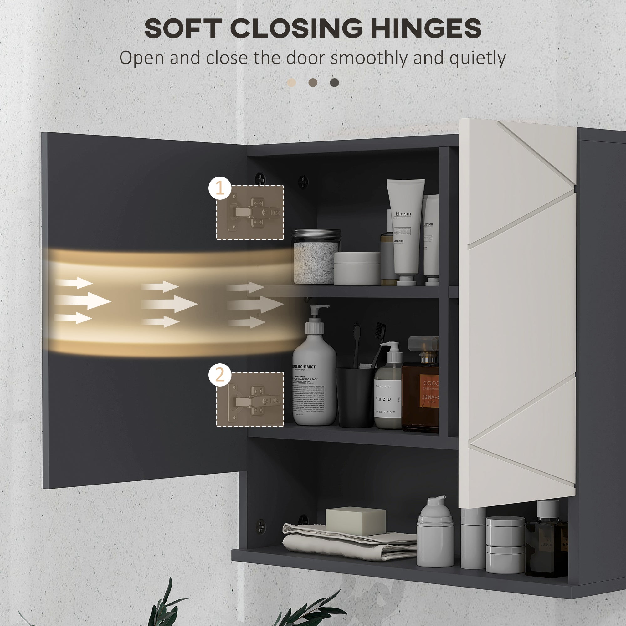 kleankin Bathroom Mirror Cabinet, Wall Mounted Bathroom Storage Cupboard with Adjustable Shelves, 55W x 17D x 55Hcm, Light Grey - North Peak Garden Furniture