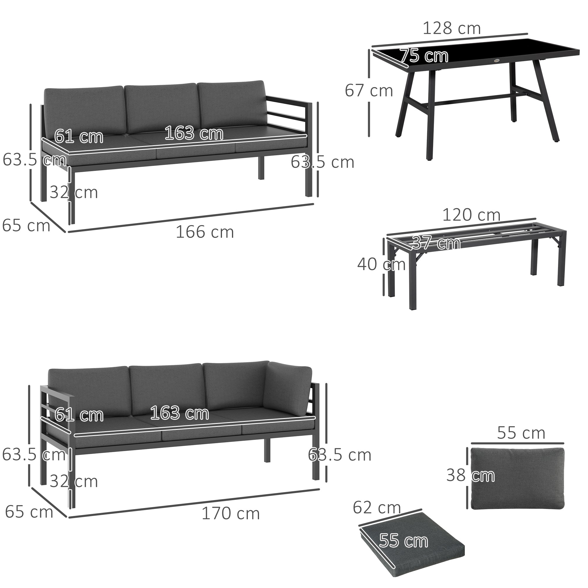 Outsunny 4 Piece L-shaped Garden Furniture Set 8-Seater Aluminium Outdoor Dining Set Conversation Sofa Set w/ Bench, Dining Table & Cushions, Grey - North Peak Garden Furniture