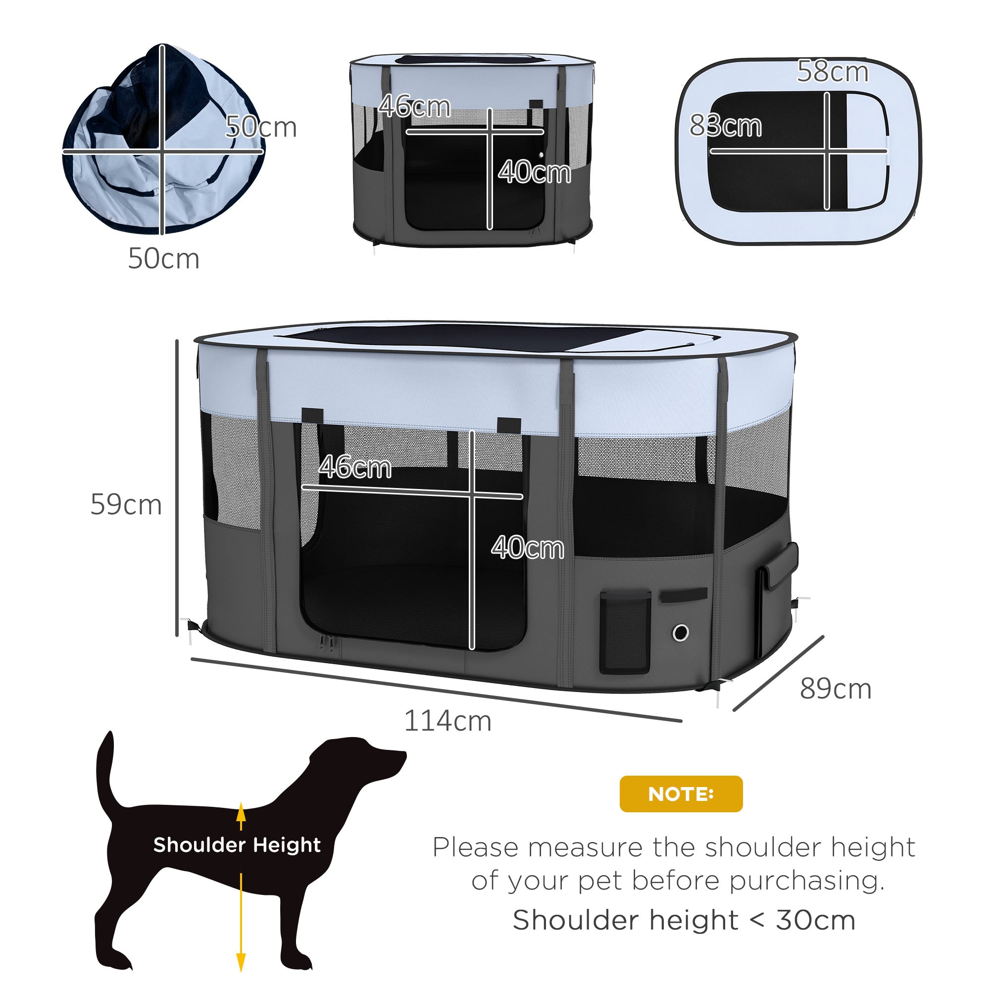 PawHut Foldable Dog Pen with Storage Bag for Indoor/Outdoor Use, Portable Pet playpen, with Ground Stakes - Grey - North Peak Garden Furniture