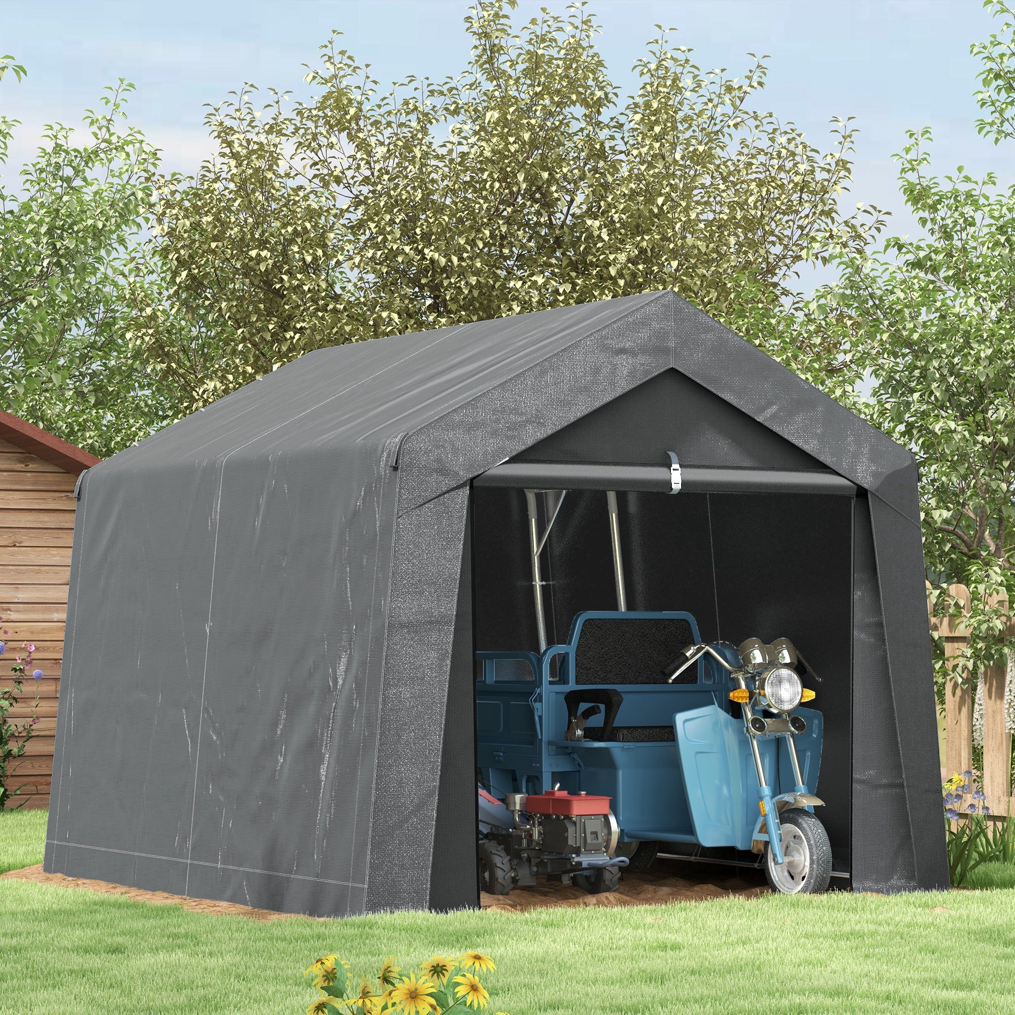 Outsunny 3.6 x 2.1m Portable Outdoor Shed, with Window - Dark Grey - North Peak Garden Furniture