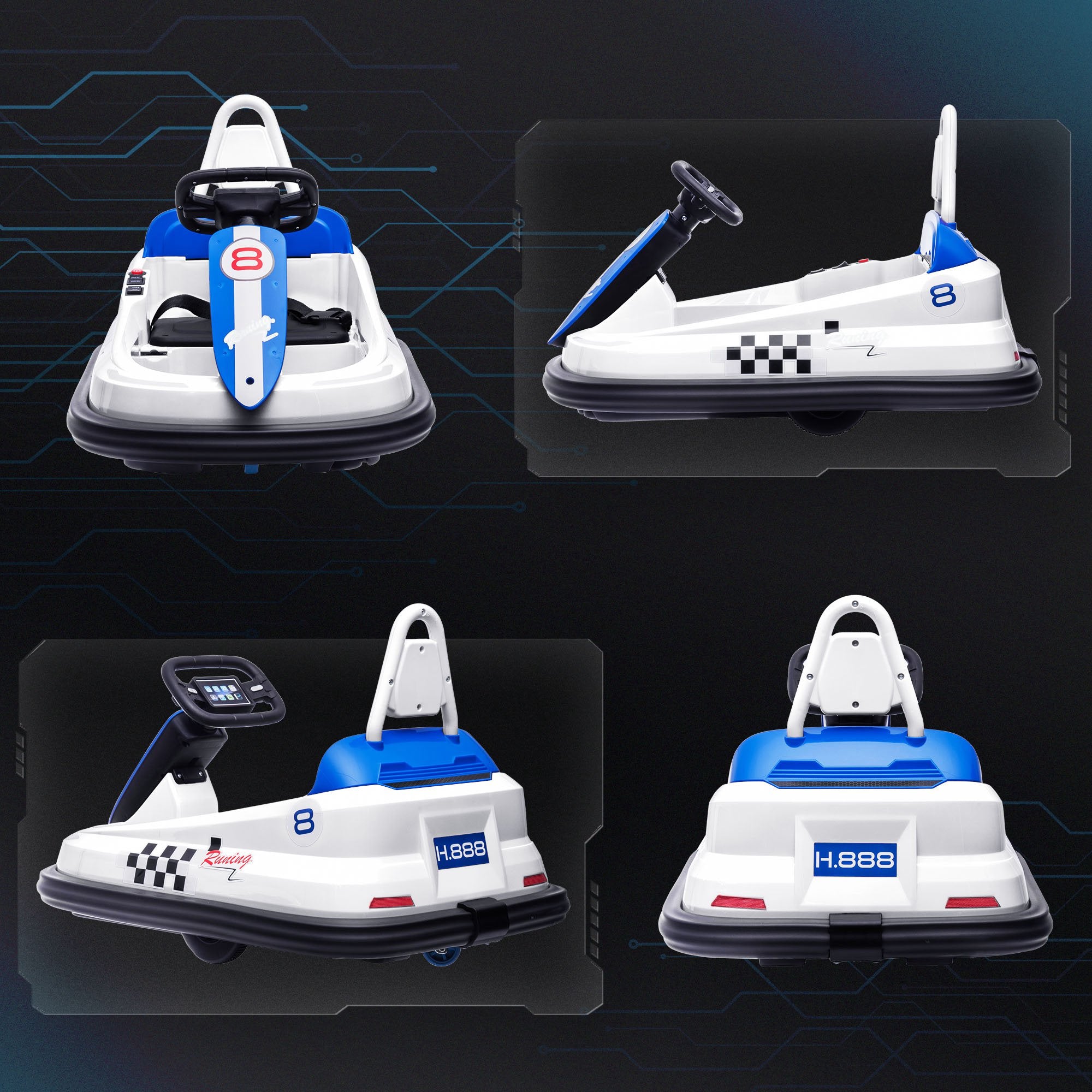 HOMCOM 6V Electric Kids Bumper Car, 6V Spin Waltz Car, with Music, Horn, Lights - White - North Peak Garden Furniture