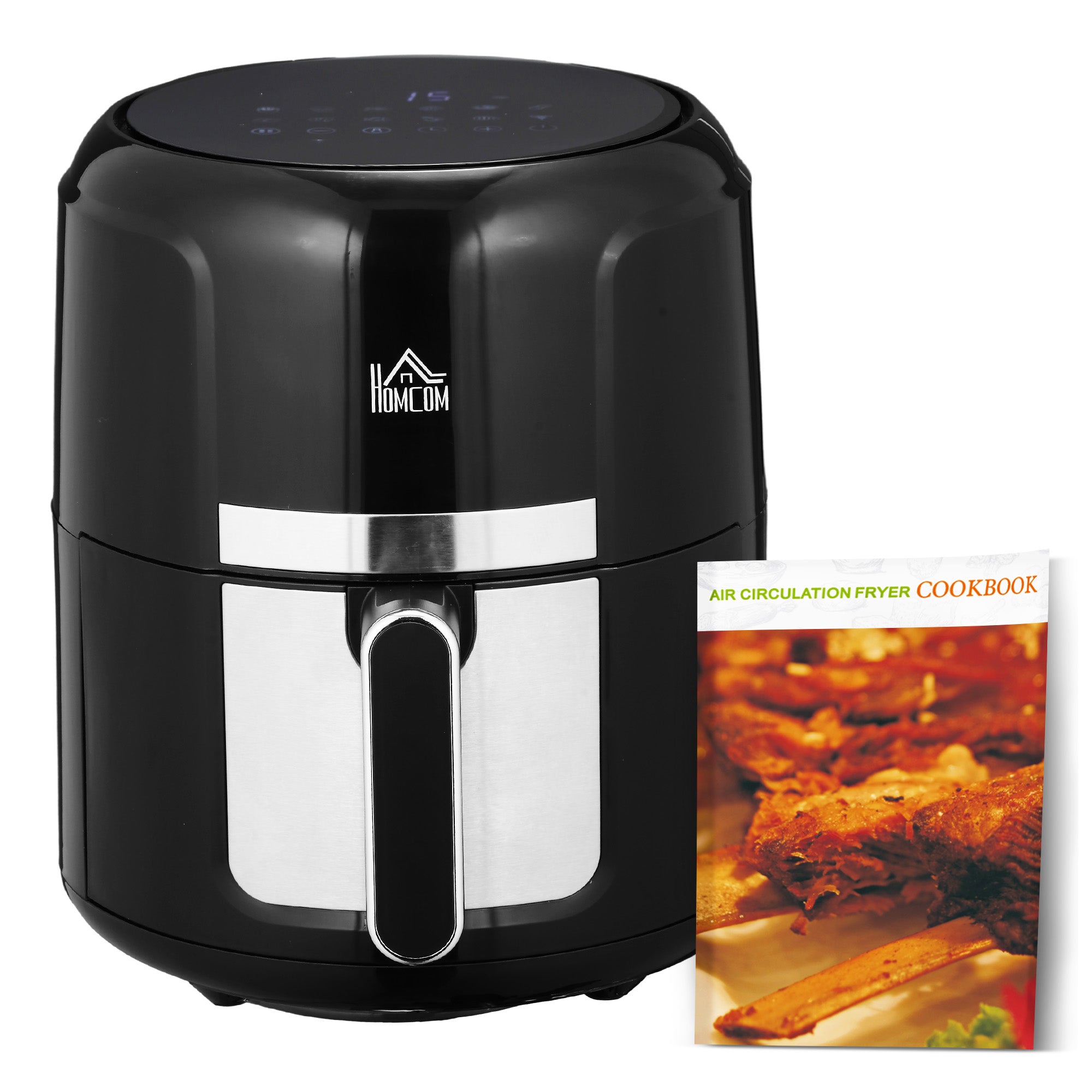 HOMCOM 4L Air Fryer, 1300W Air Fryer Oven with Digital Touch Display, Rapid Air Circulation, 12 Cooking Programs, Adjustable Temperature, Timer, Nonstick Basket for Oil Less or Low Fat Cooking, Black - North Peak Garden Furniture