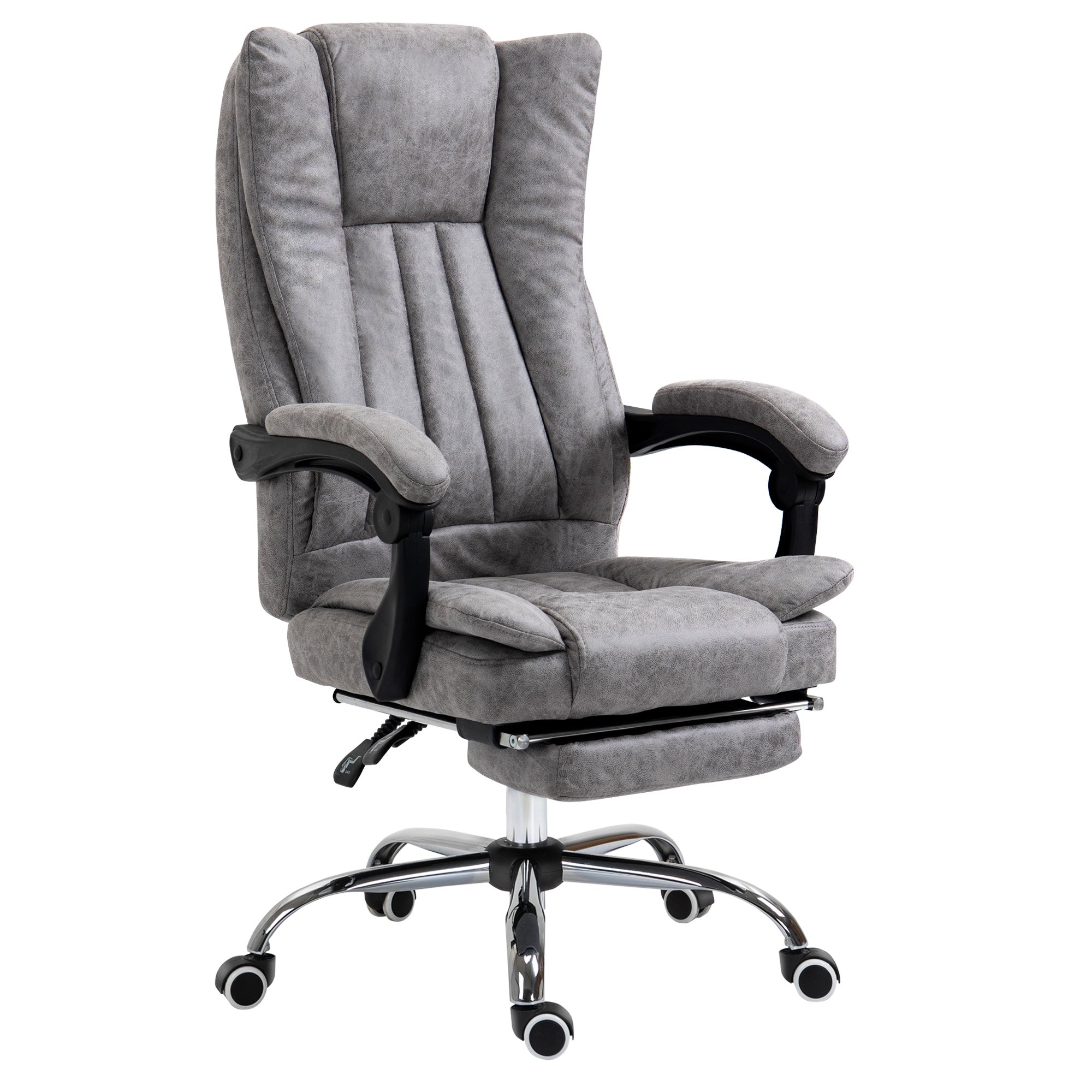 Vinsetto Home Office Chair Microfibre Desk Chair with Reclining Function Armrests Swivel Wheels Footrest Grey - North Peak Garden Furniture