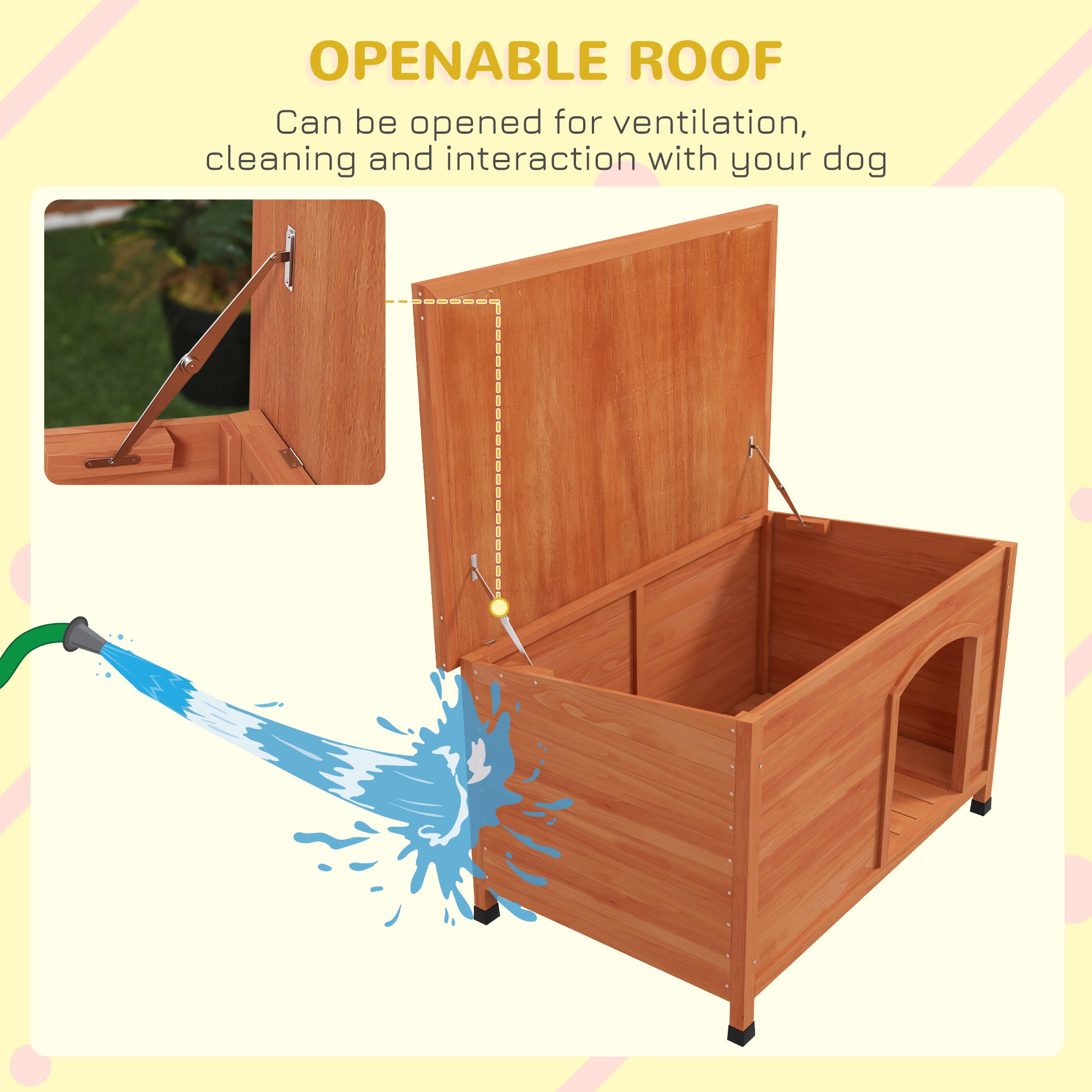 PawHut Wooden Dog Kennel, Outdoor Pet House, with Removable Floor, Openable Roof, Water-Resistant Paint - Natural Wood Tone - North Peak Garden Furniture