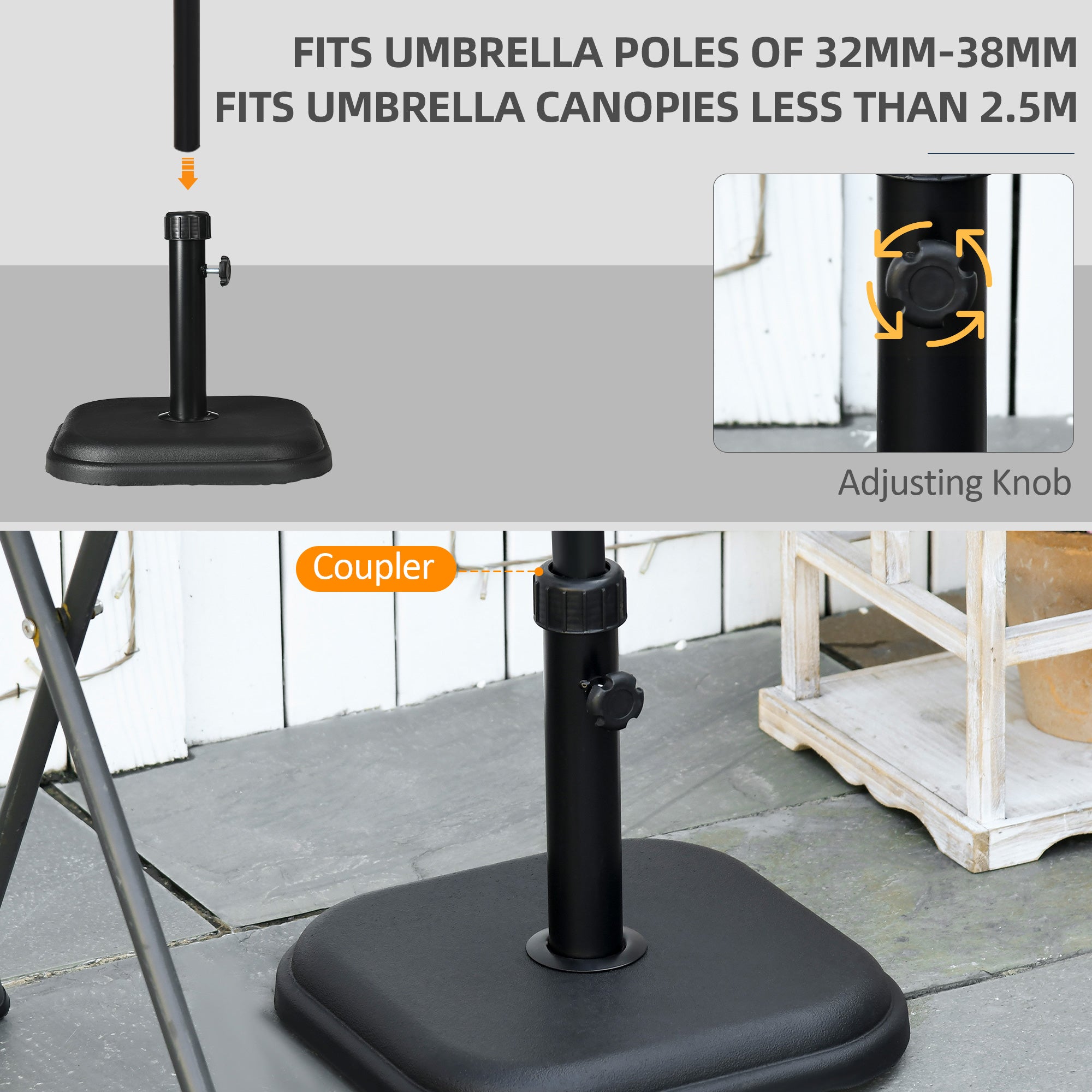 Outsunny 11kg Concrete Garden Parasol Base Holder, Square Outdoor Table Umbrella Stand Weight, Black - North Peak Garden Furniture