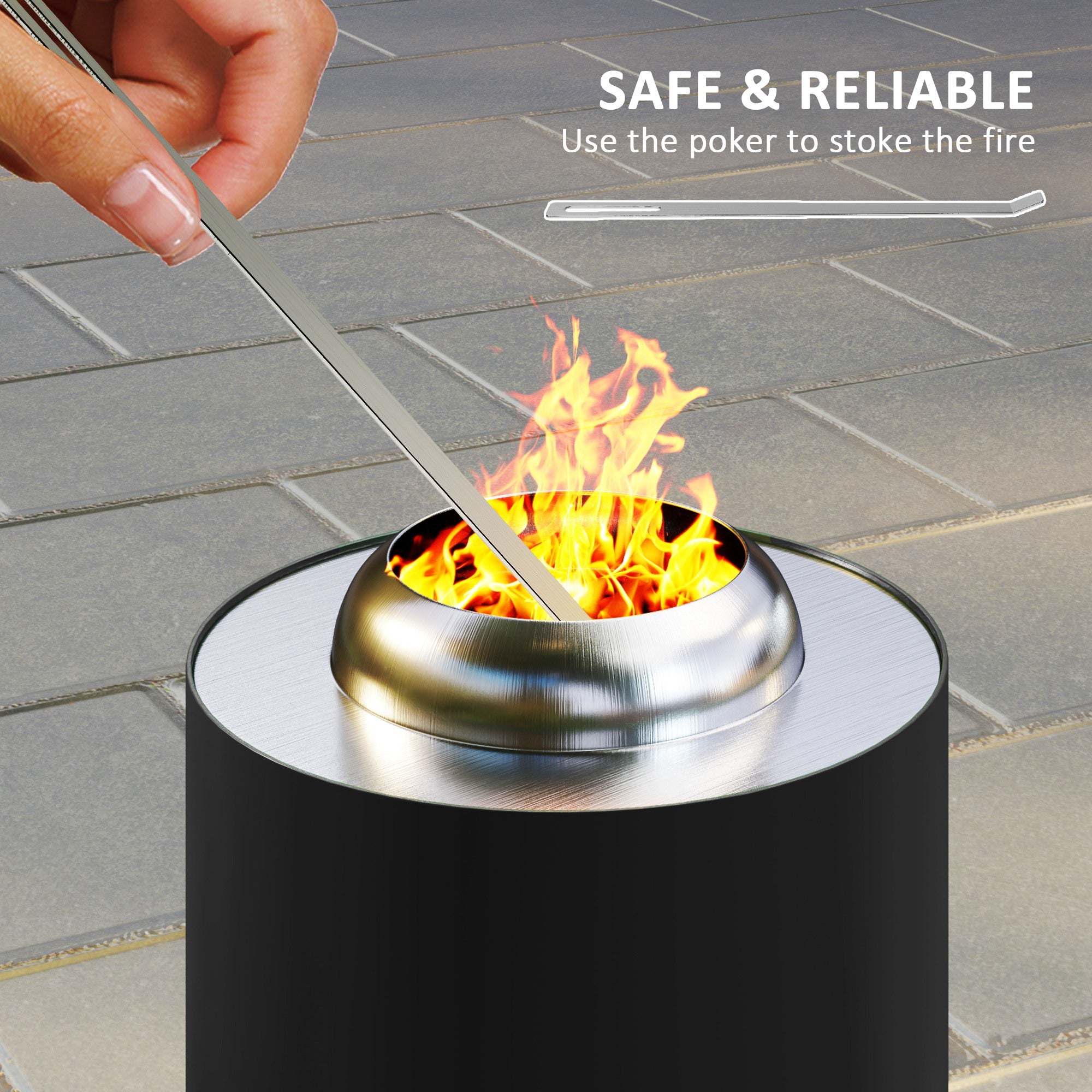 Outsunny Smokeless Fire Pit, 16 x 16 cm Stainless Steel Portable Wood Burning Firepit with Poker, Wood or Pellet Fuelled Tabletop Fire Pit for Garden Camping Bonfire Party, Black - North Peak Garden Furniture