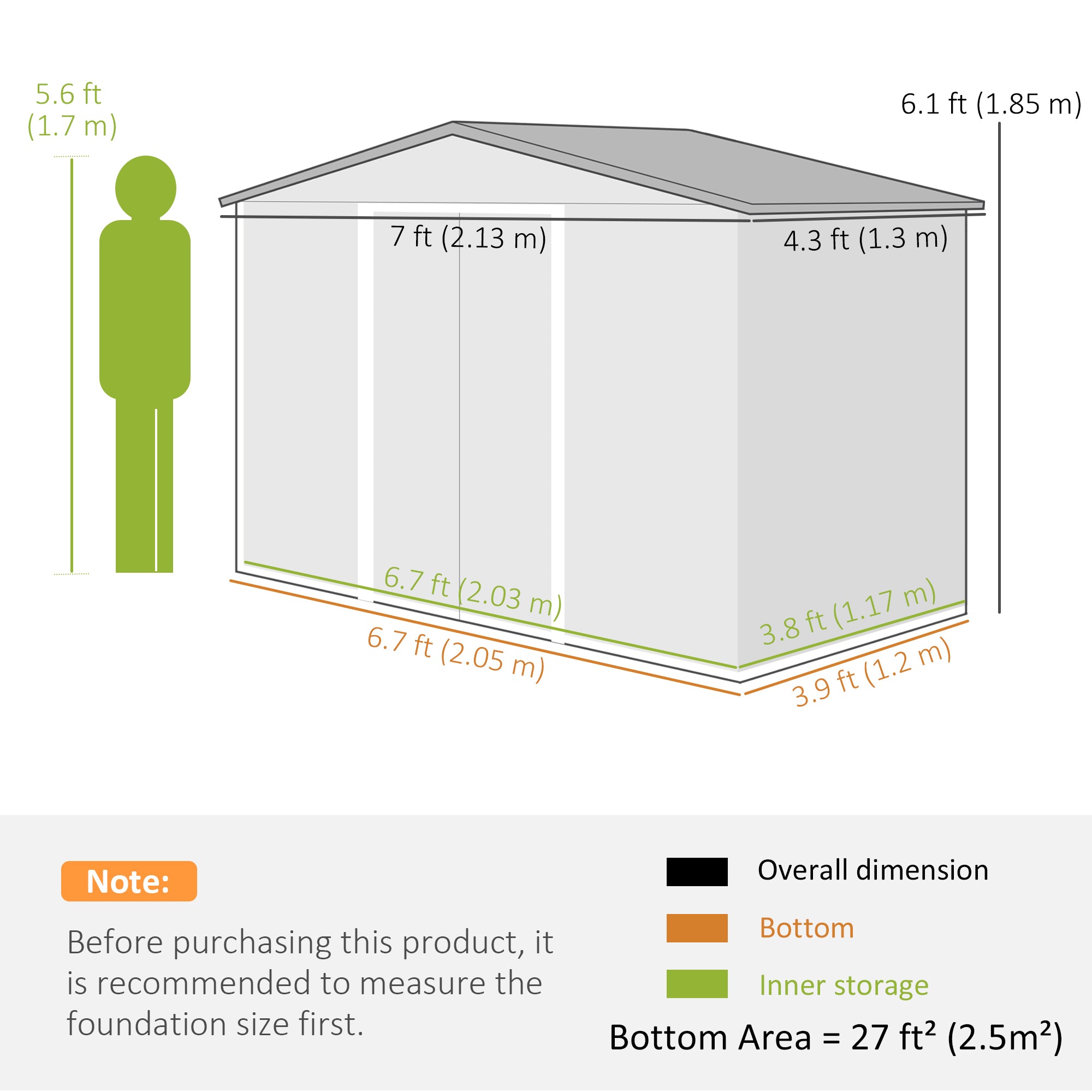 Outsunny 7 x 4ft Metal Garden Shed, Outdoor Storage Tool House with Ventilation Slots, Foundation Kit and Lockable Double Doors, Brown - North Peak Garden Furniture